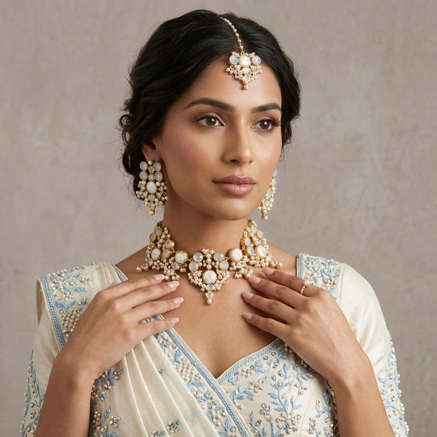 Leona Crystal Pearl Crystal Necklace Set - Ahseya & Co