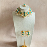 Hiba Turquoise Crystal Choker Set - Ahseya & Co