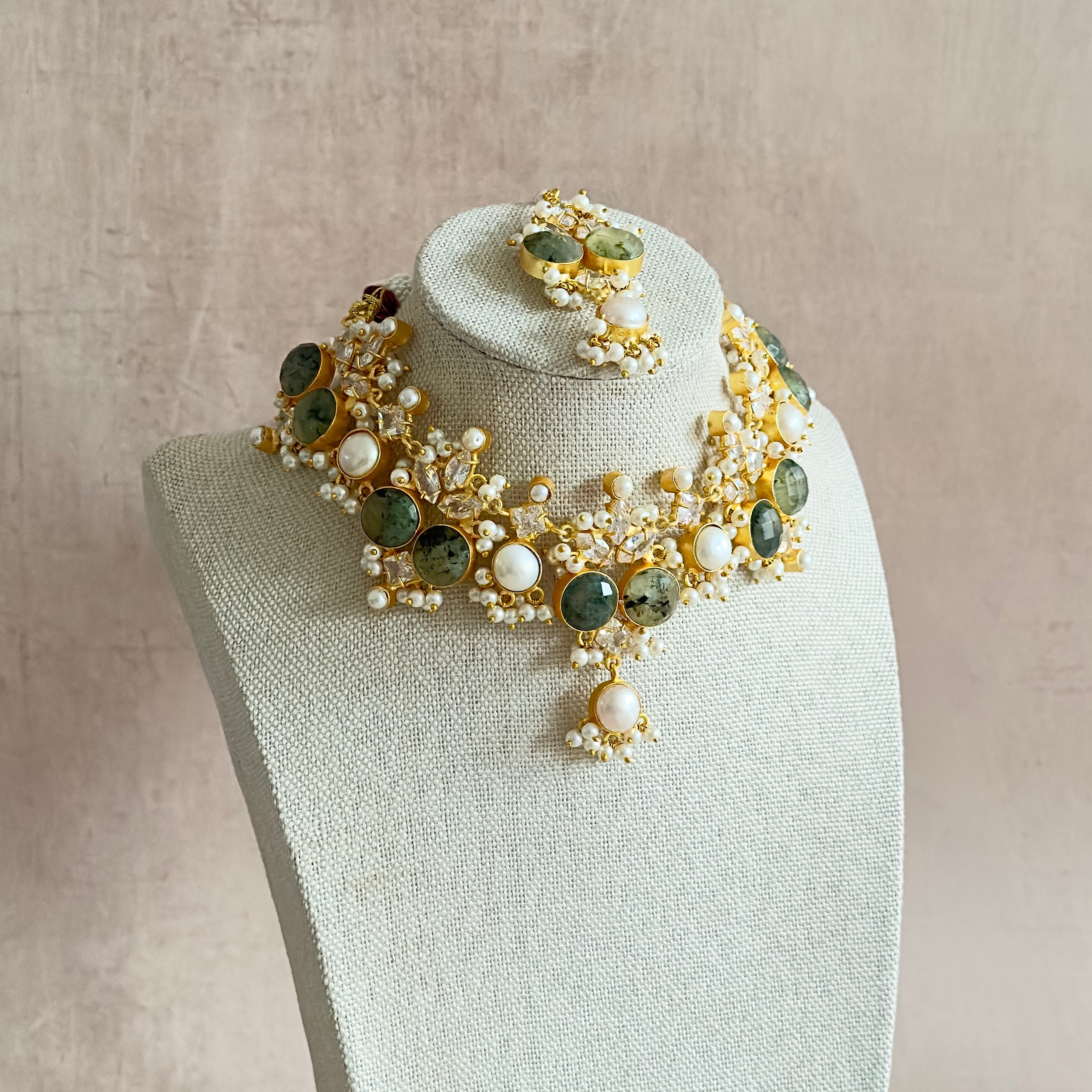 Ranya Olive Pearl Necklace Set - Ahseya & Co