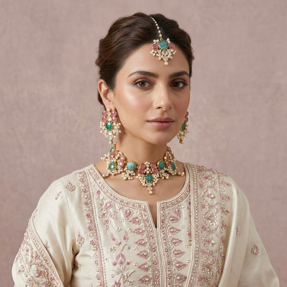 Leona Jade Crystal Necklace Set - Ahseya & Co