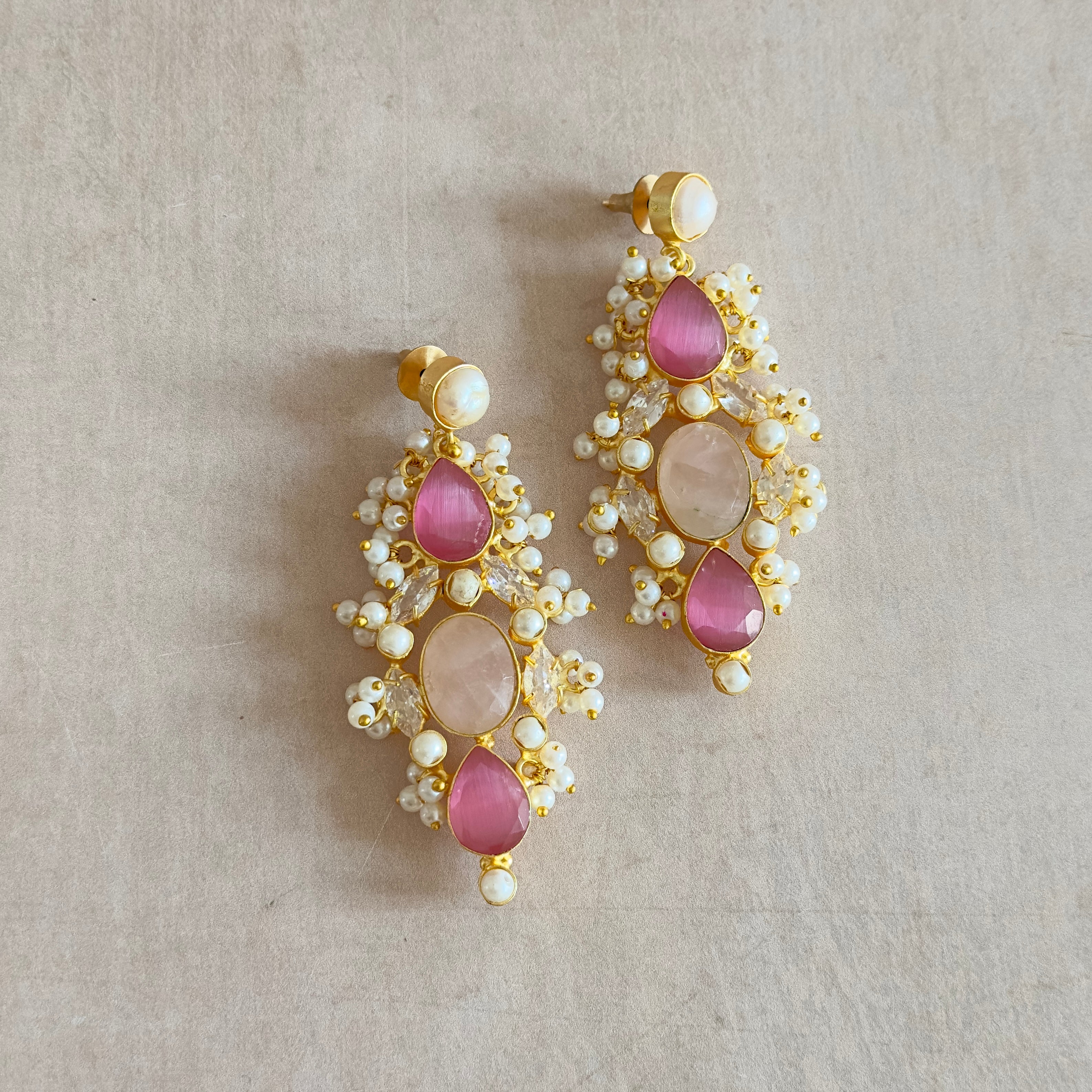 Natasha Pink Pearl Drop Earrings - Ahseya & Co