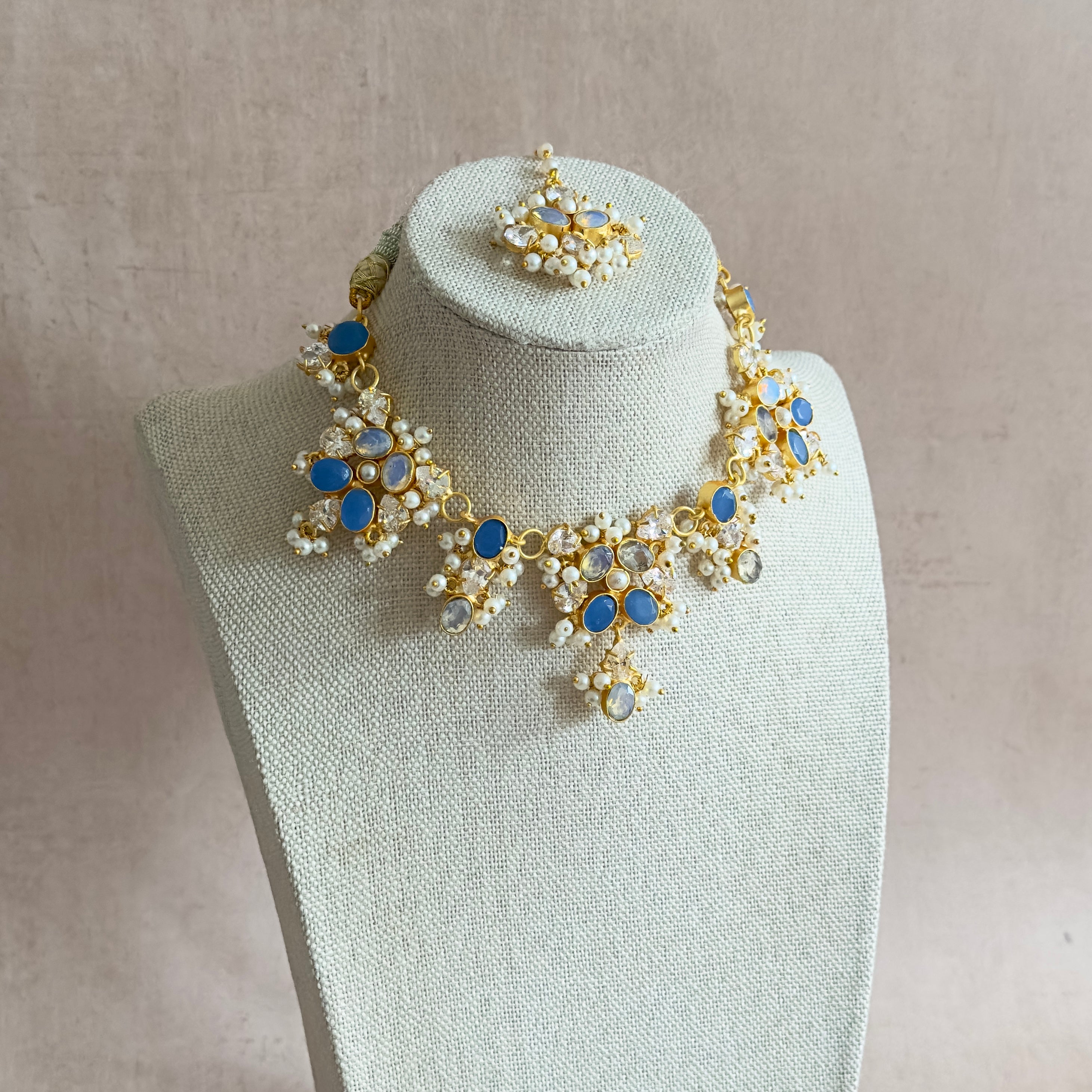 Munira Blue Crystal Necklace Set - Ahseya & Co