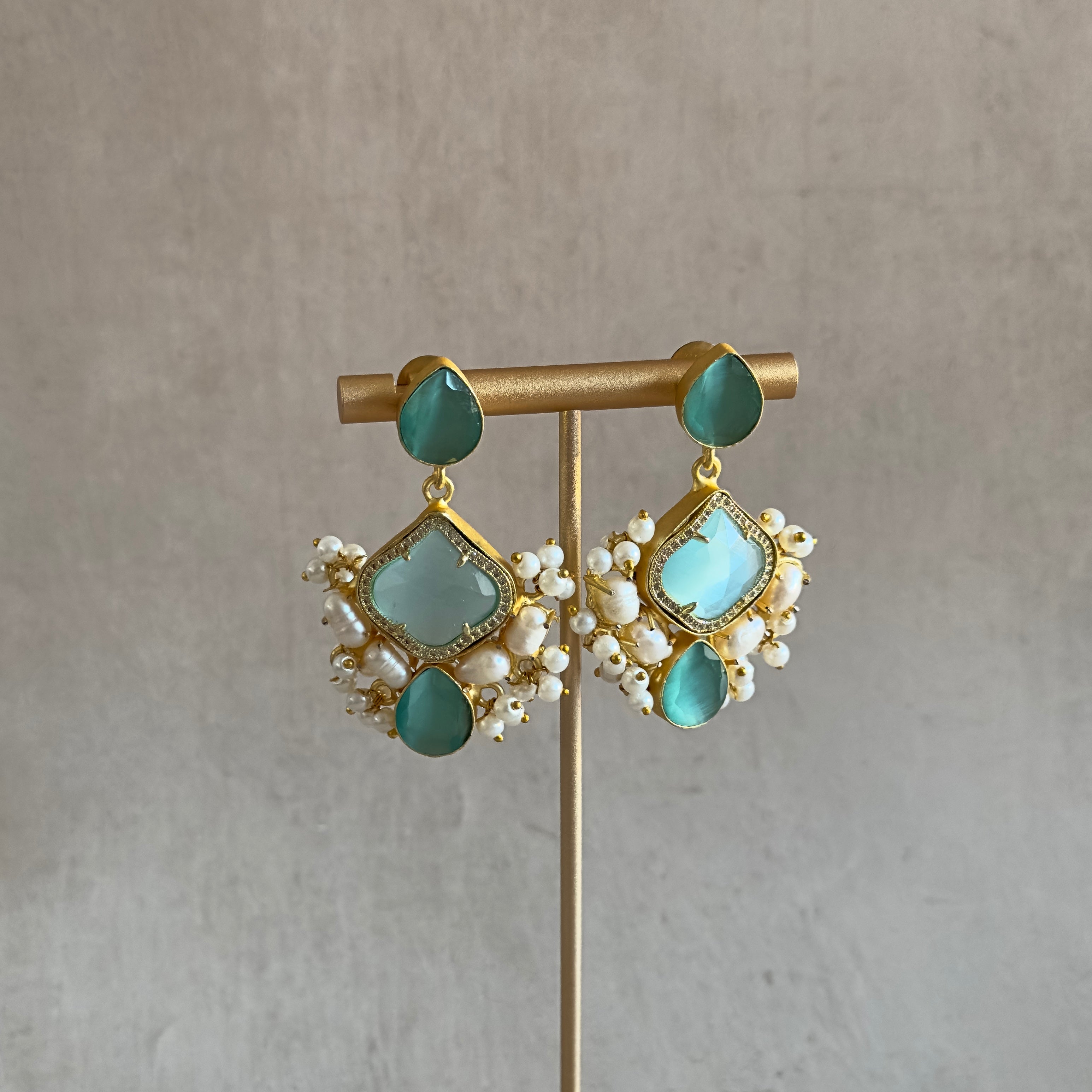 Mint Crystal Drop Earrings - Ahseya & Co