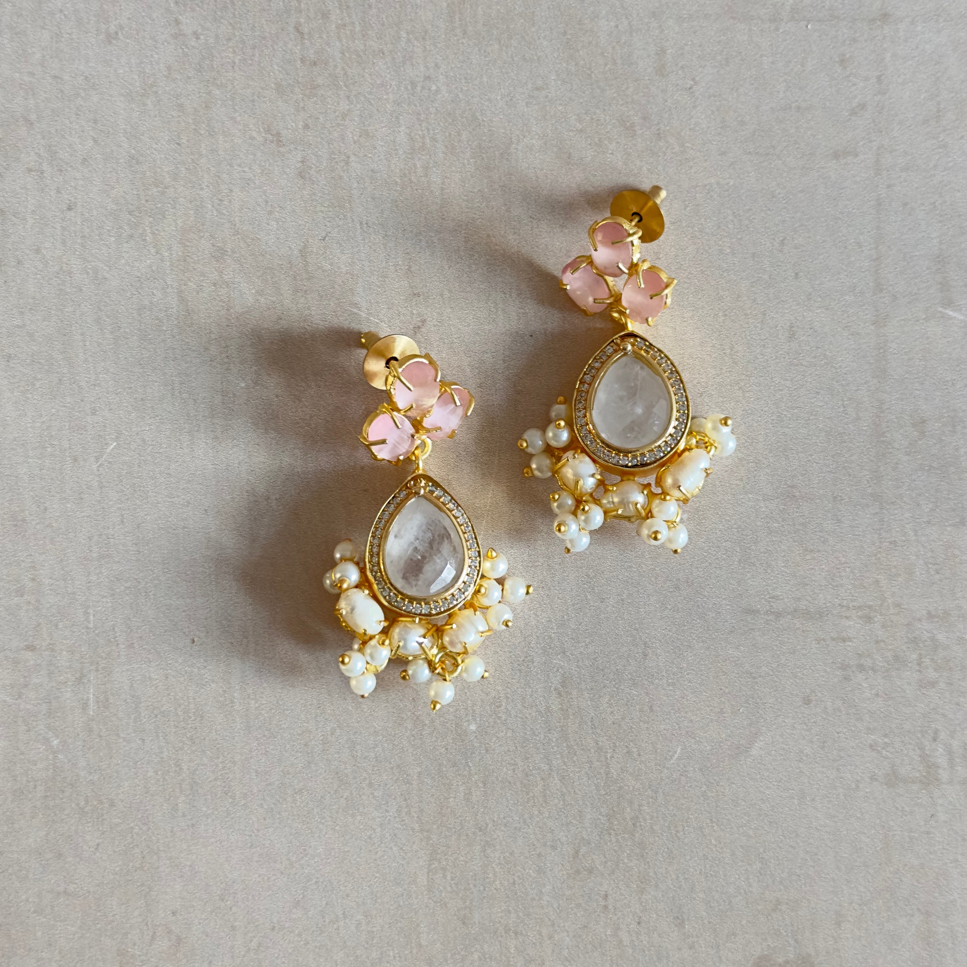 Pink Crystal Drop Earrings - Ahseya & Co