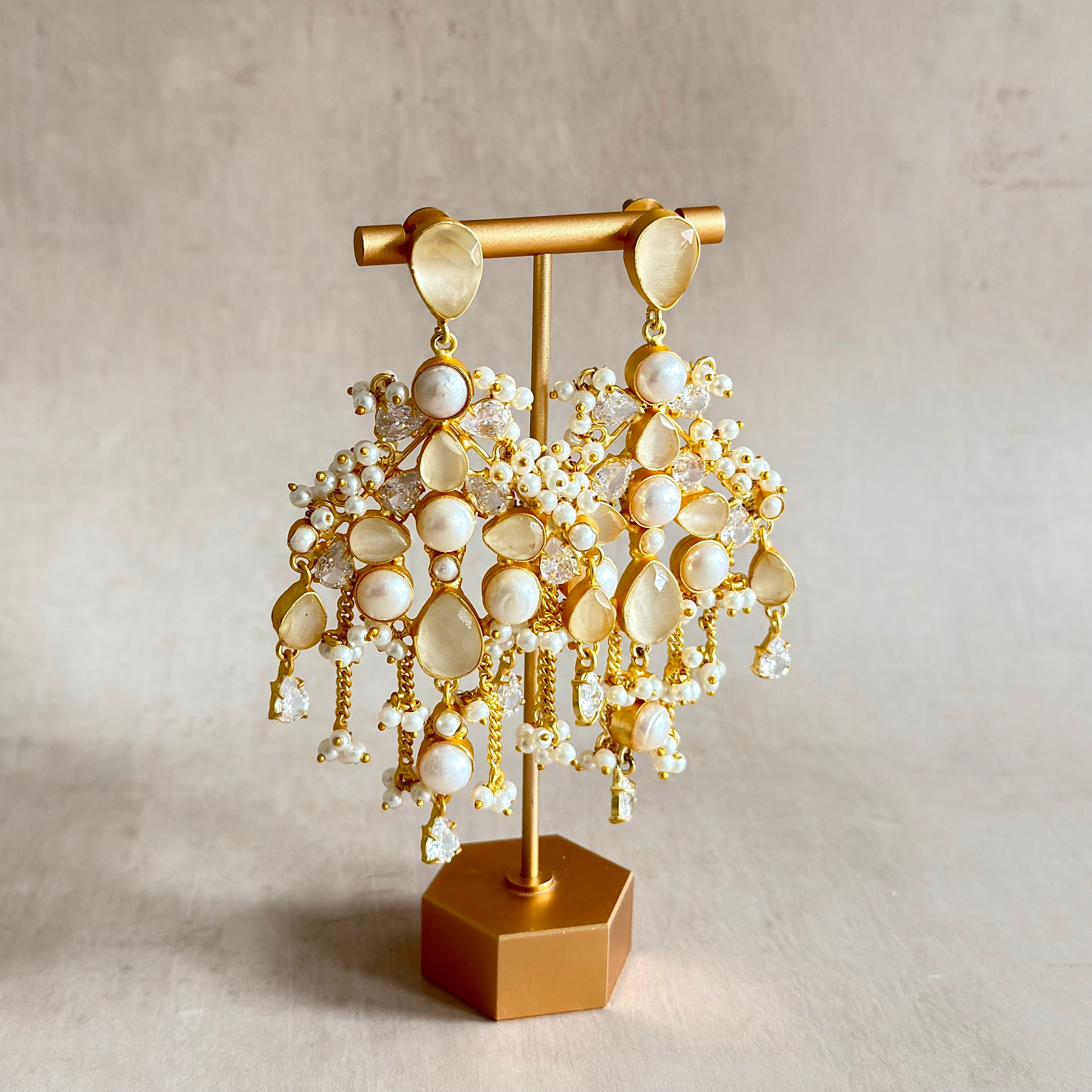 Vada Pearl Crystal Drop Earrings - Ahseya & Co