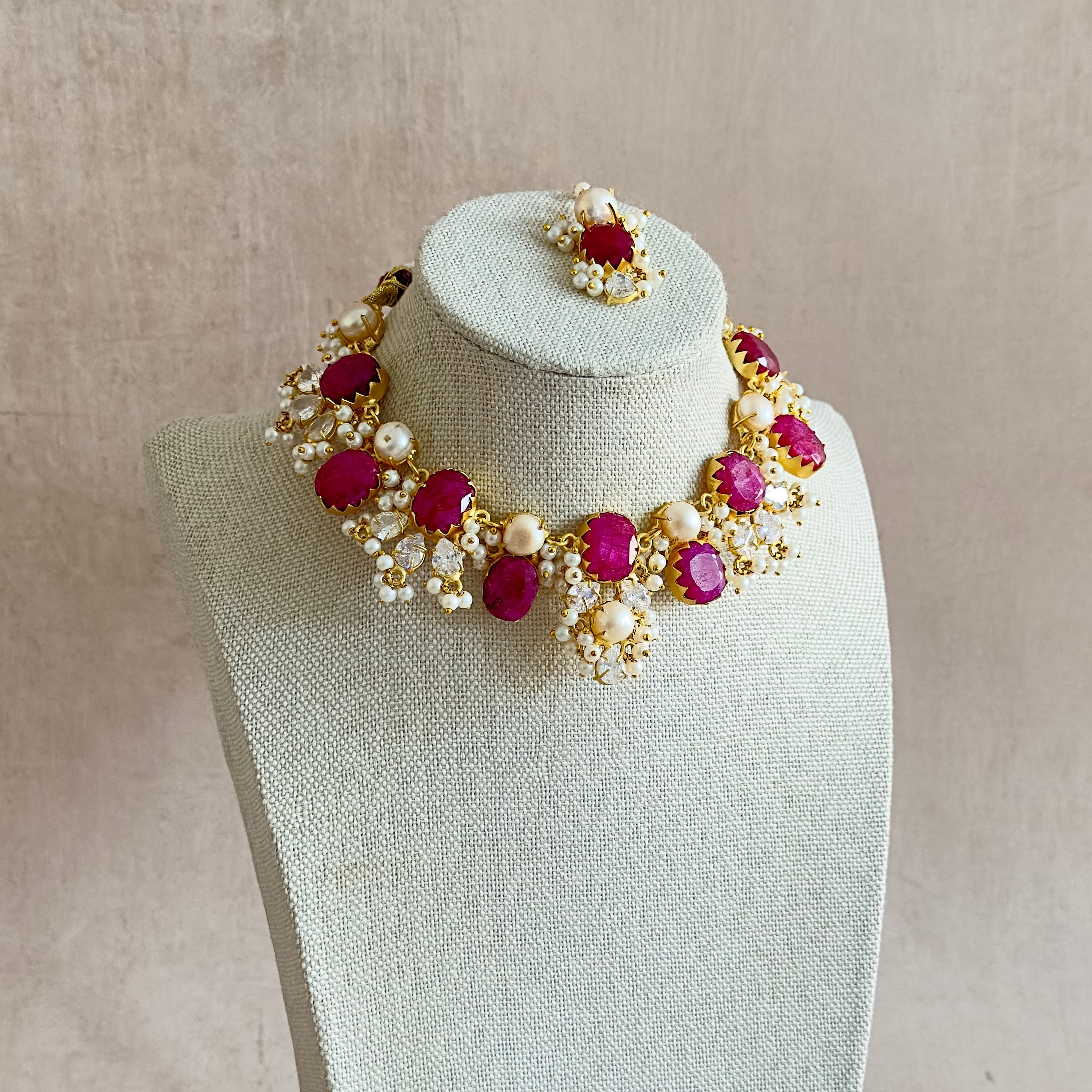 Carmen Fuchsia Pearl Necklace Set - Ahseya & Co