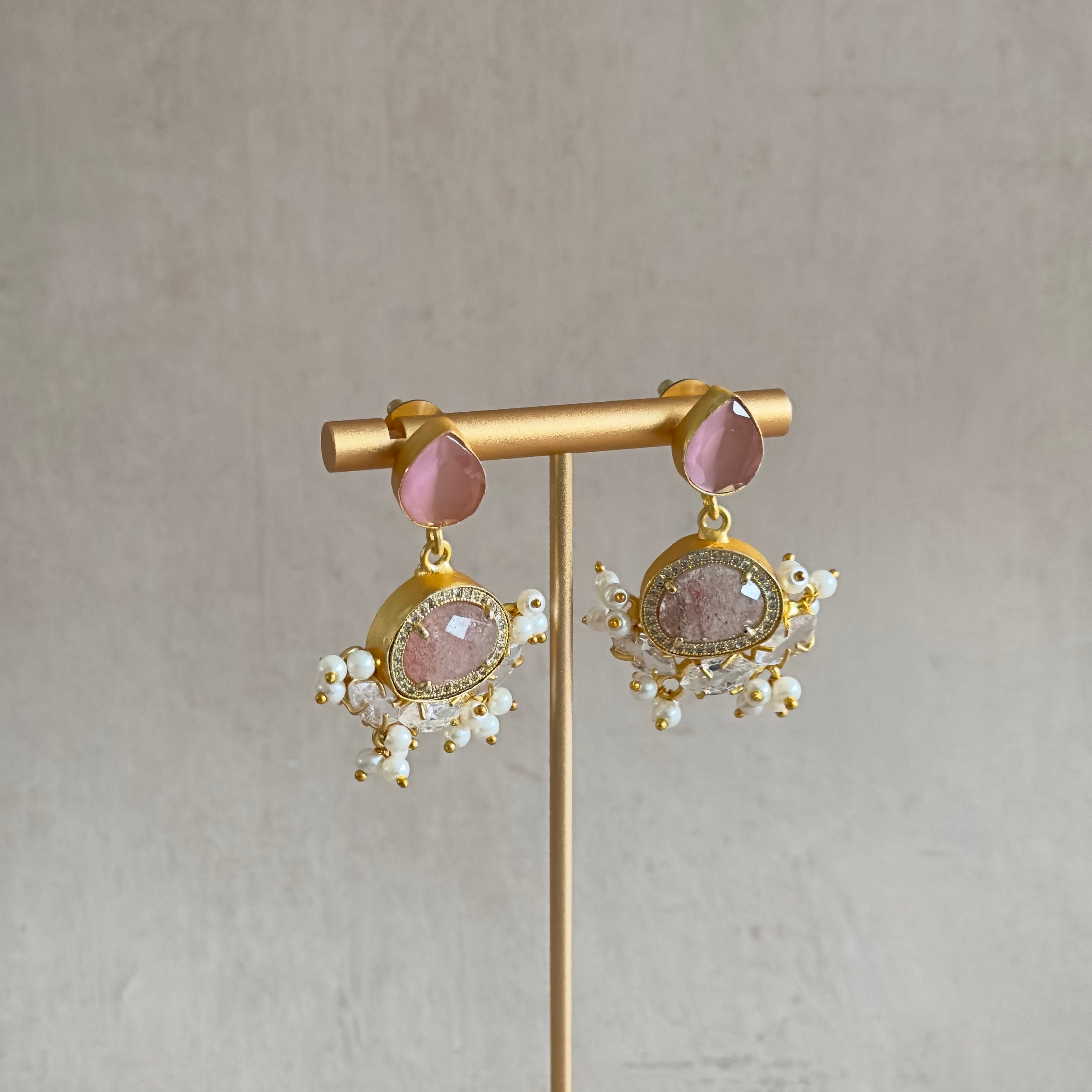 Amali Pink Crystal Drop Earrings - Ahseya & Co