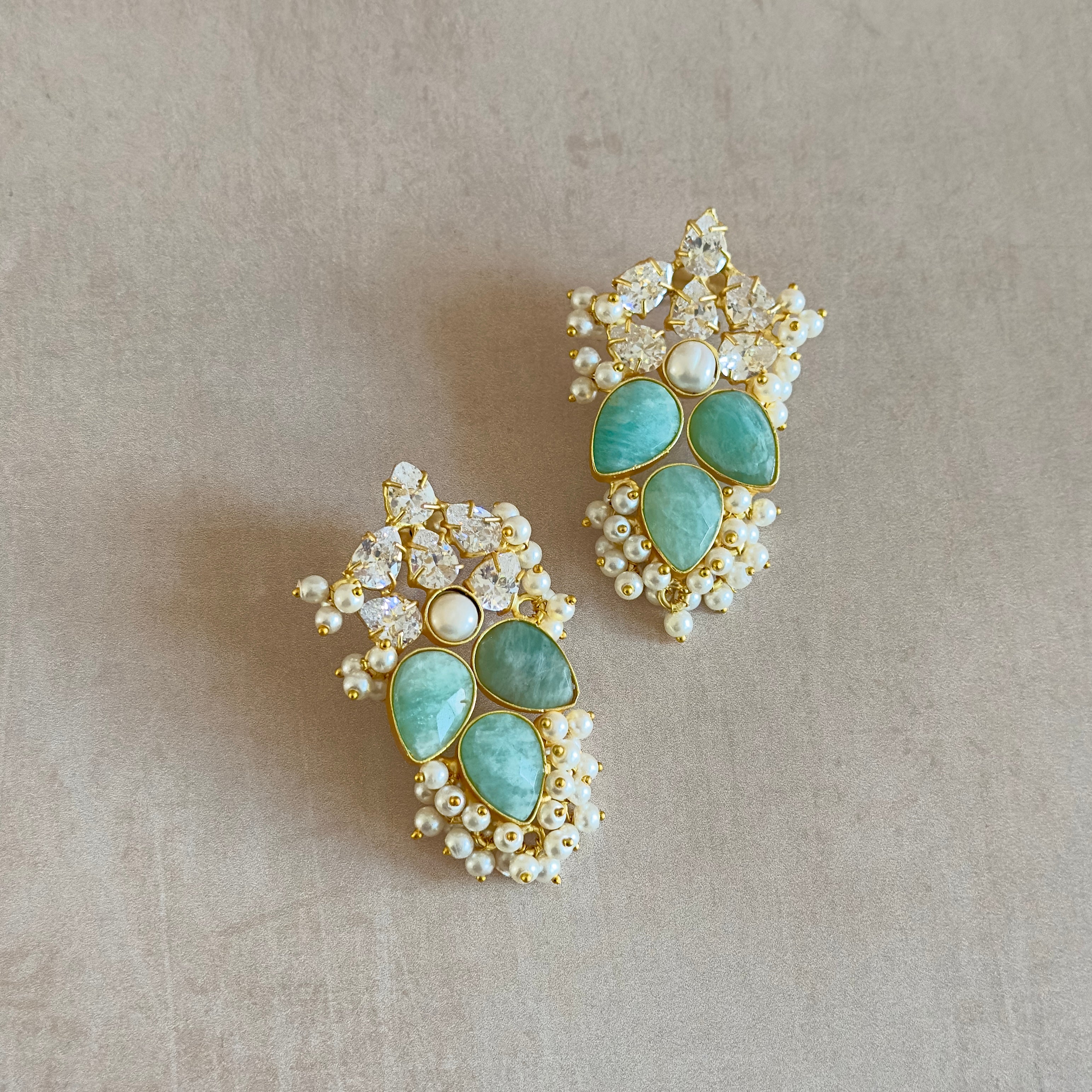 Adeeb Jade Crystal Stud Earrings - Ahseya & Co