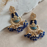 Maha Navy Kundan Drop Earrings