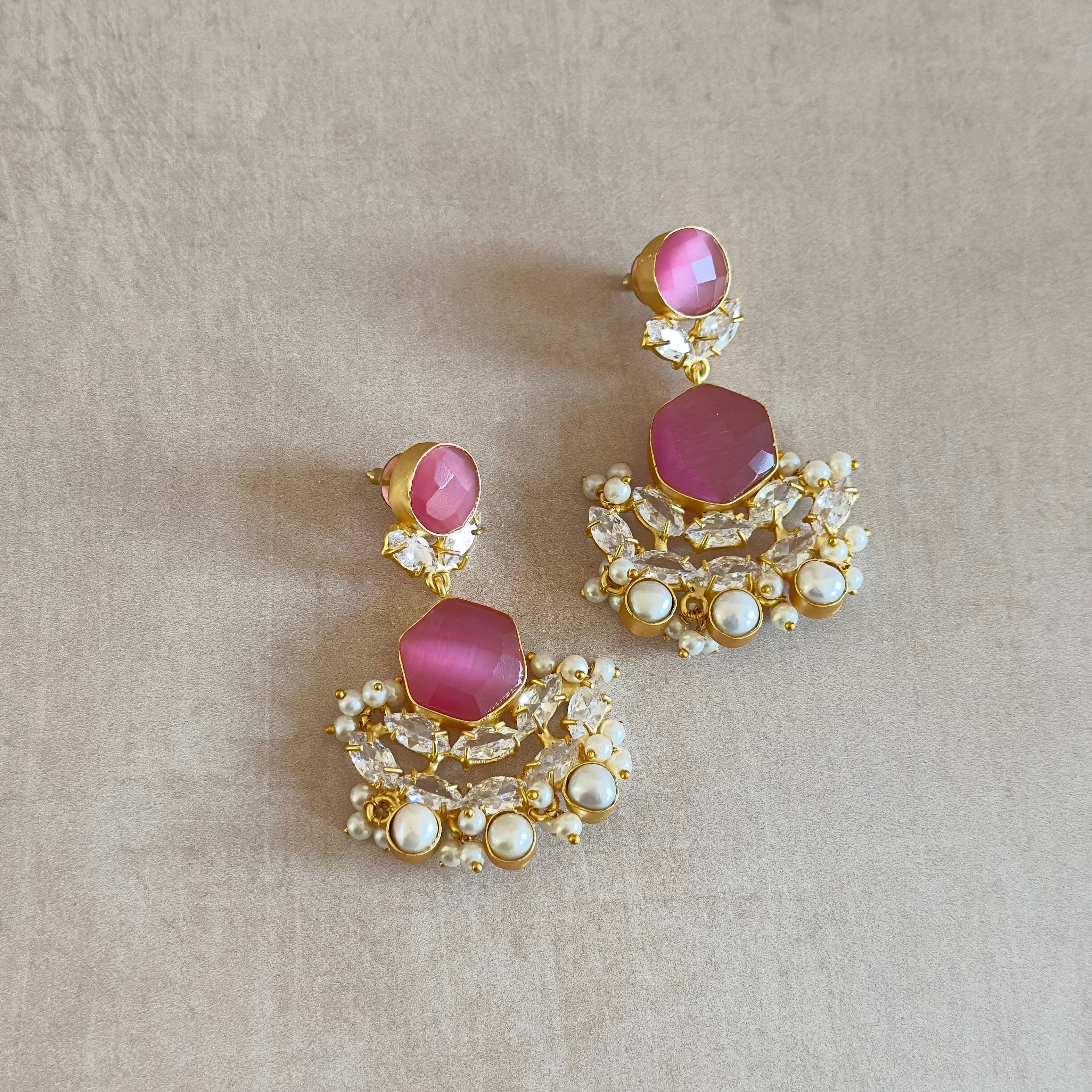 Mila Pink Crystal Drop Earrings - Ahseya & Co