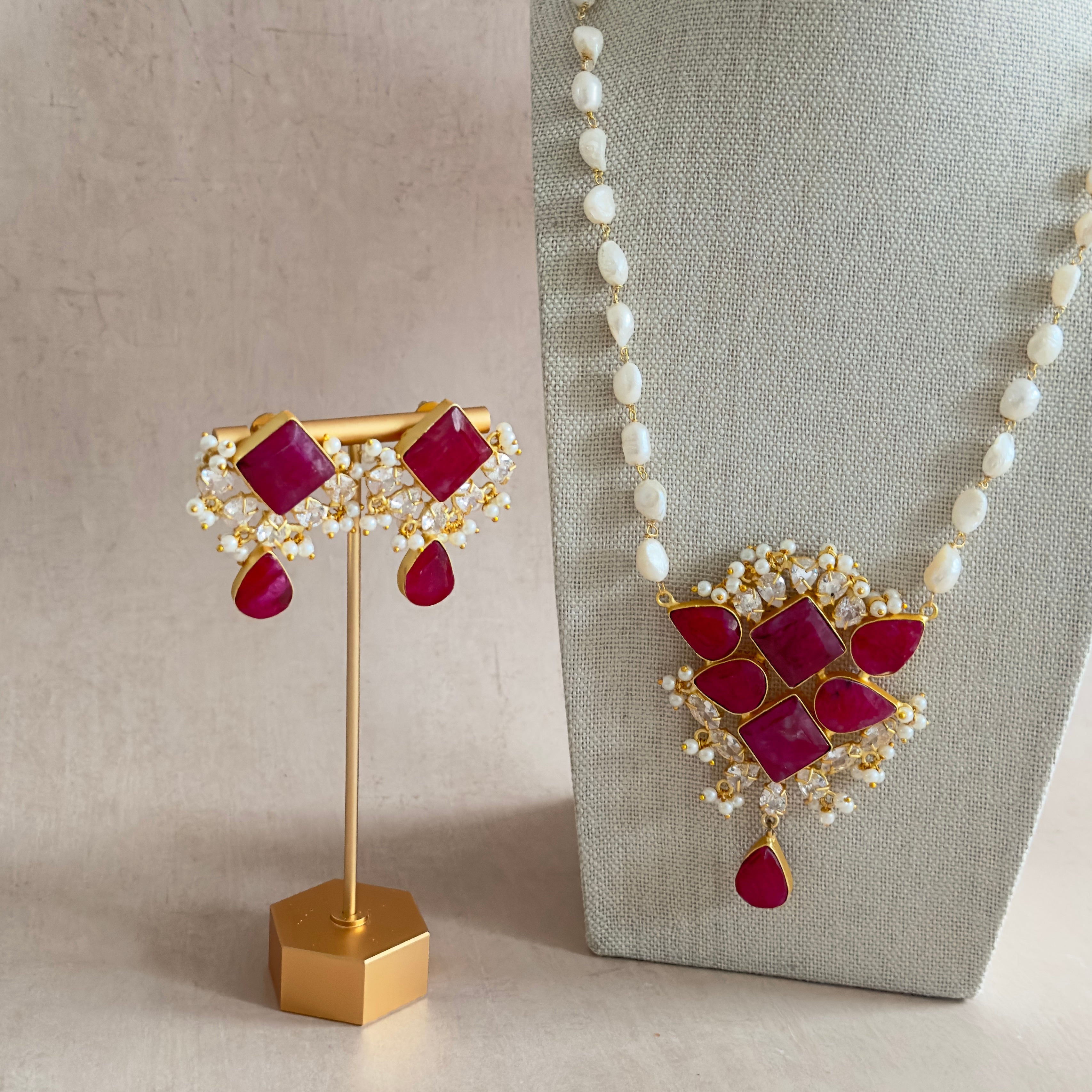 Thea Fuchsia Pearl Mala Set - Ahseya & Co