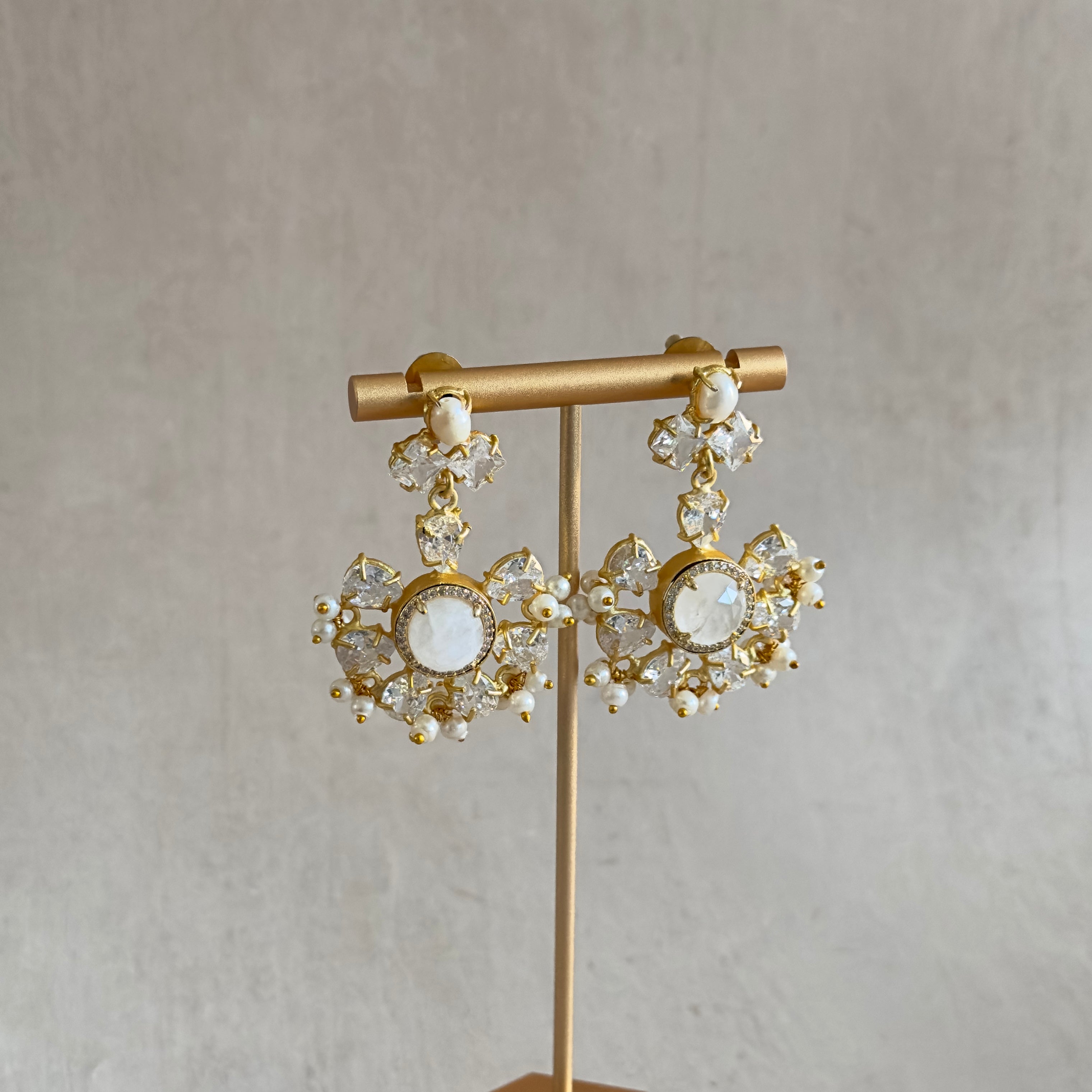 White Crystal Pearl Drop Earrings - Ahseya & Co