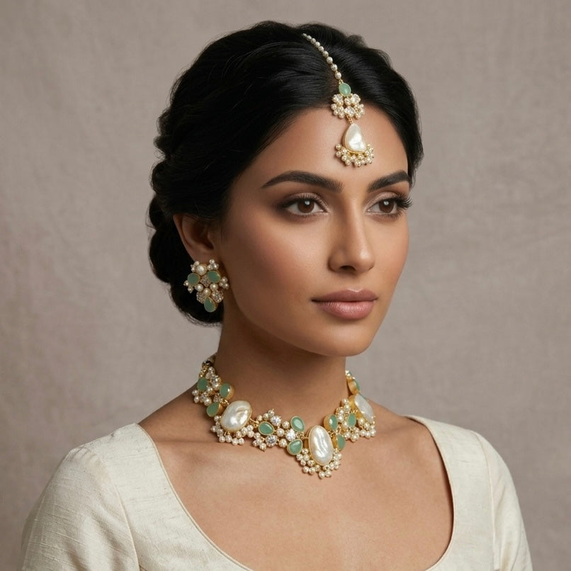 Halle Mint Pearl Necklace Set - Ahseya & Co