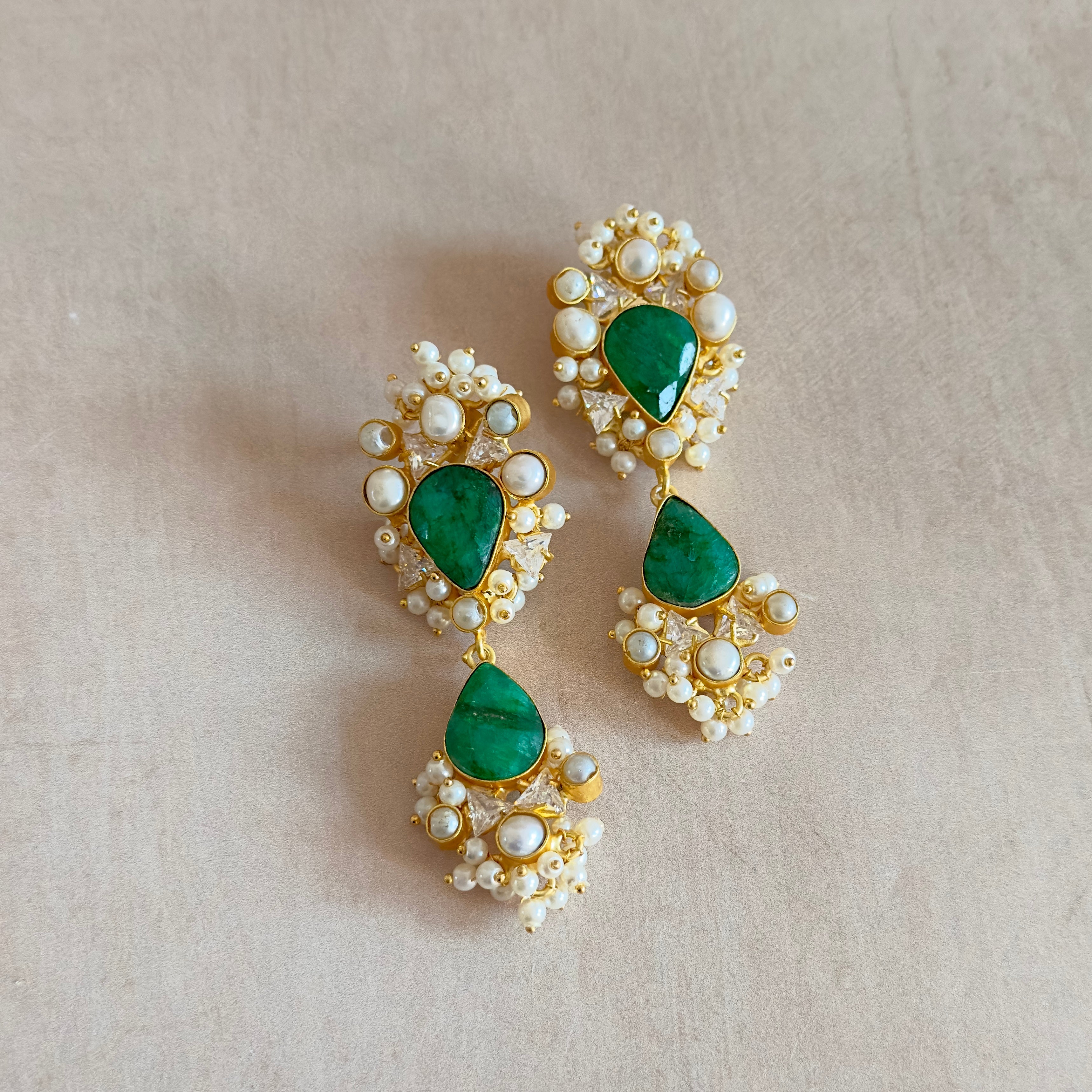 Danika Green Pearl Drop Earrings - Ahseya & Co