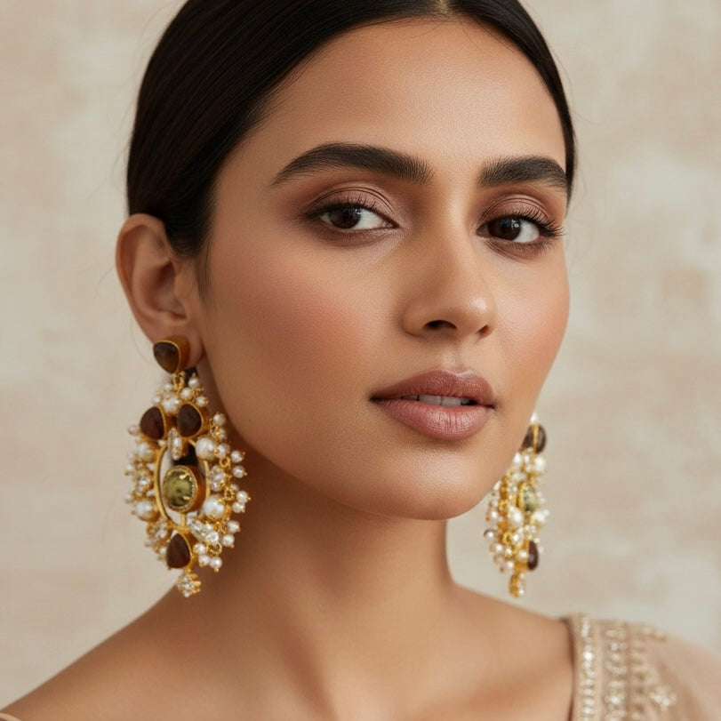 Rumiya Brown Crystal Drop Earrings - Ahseya & Co