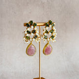 Kenzie Pink Green Crystal Drop Earrings