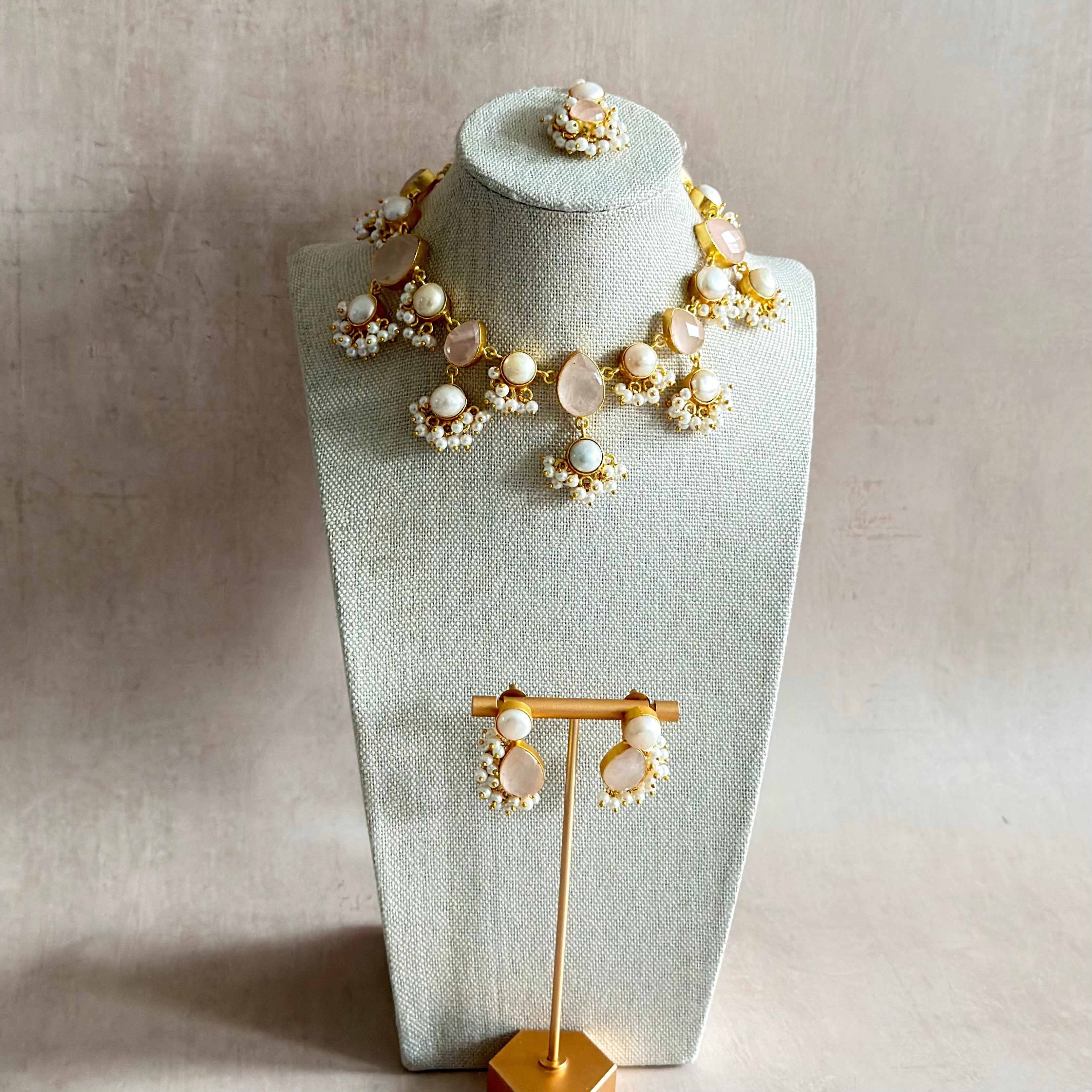 Addilyn Pink Pearl Necklace Set - Ahseya & Co