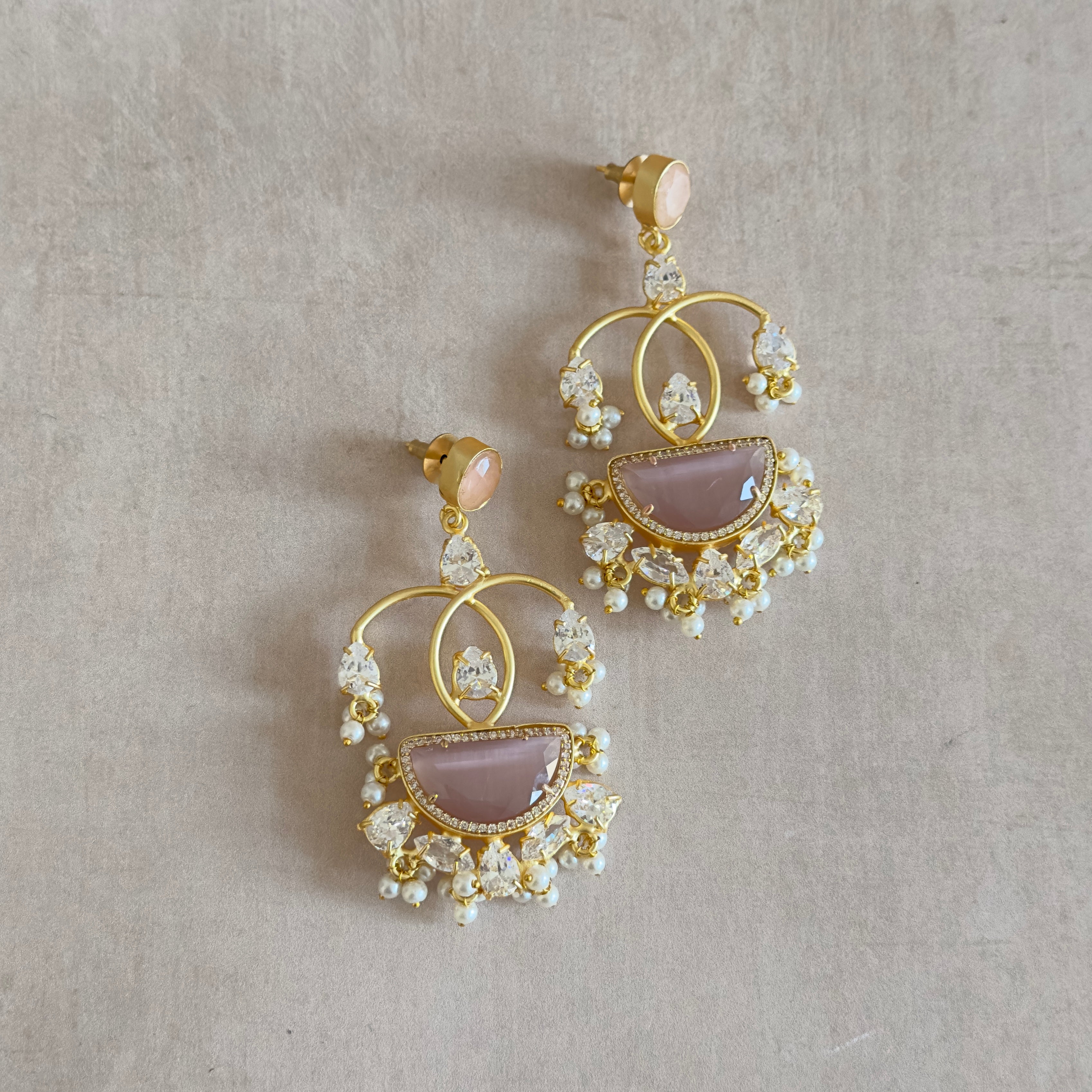 Zaiba Pink Crystal Drop Earrings - Ahseya & Co