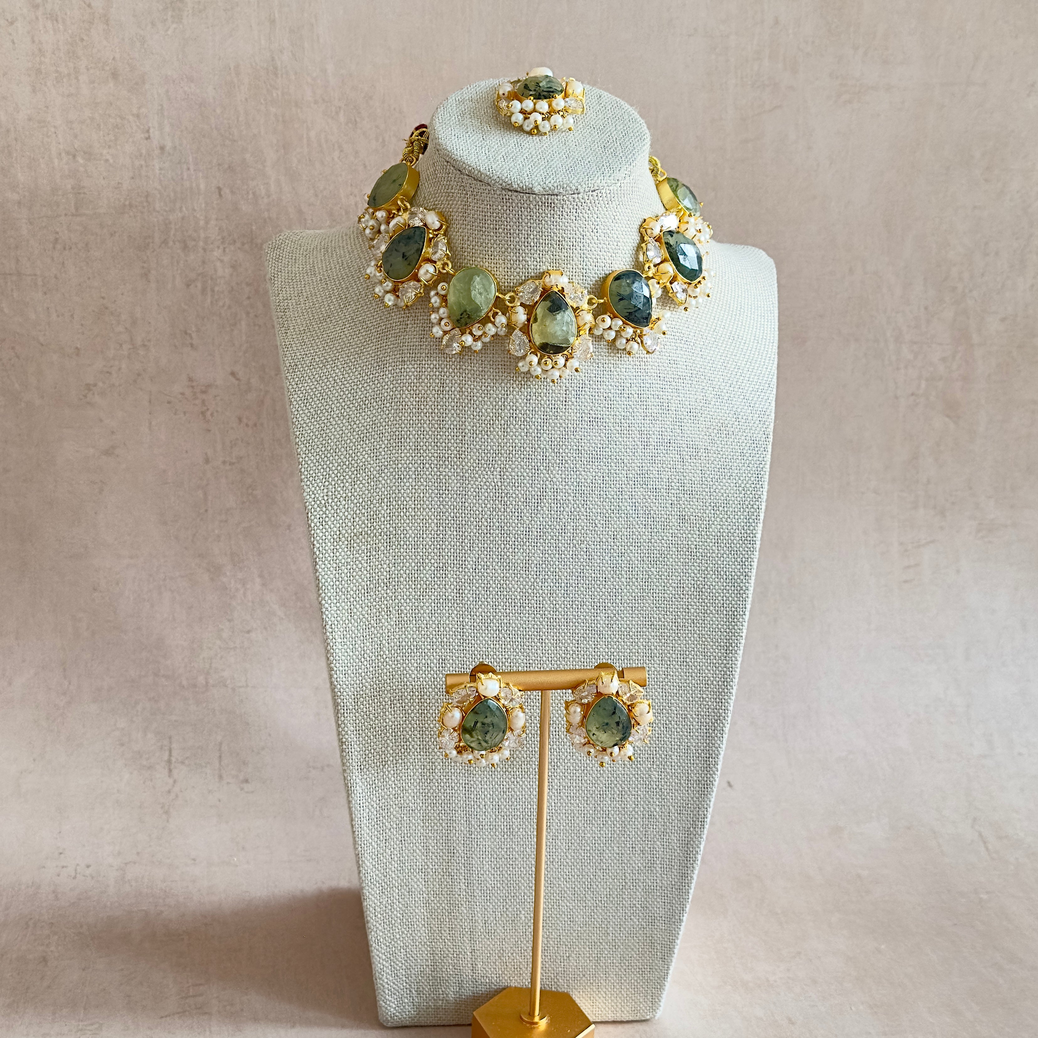 Laurel Olive Crystal Choker Set - Ahseya & Co