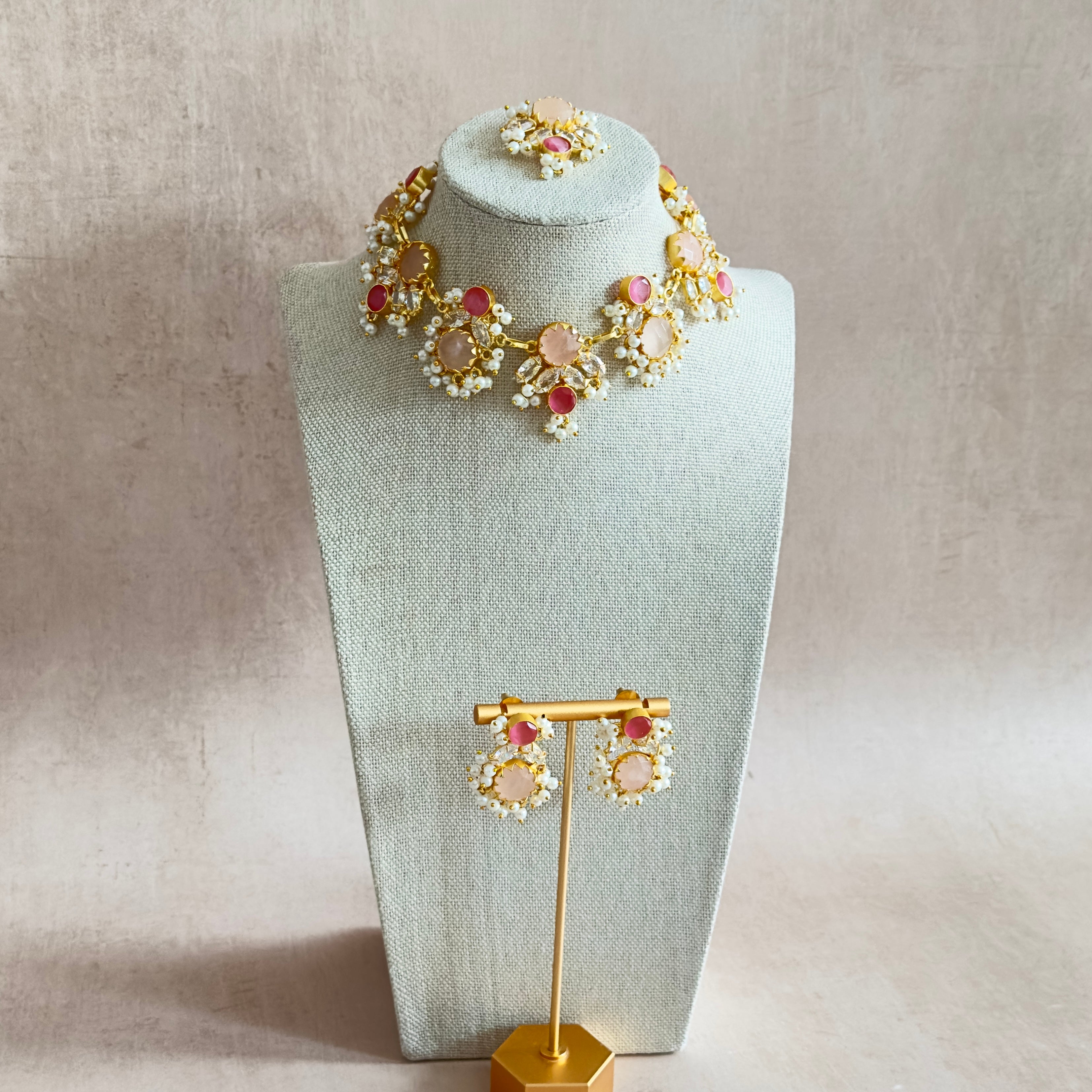 Dilnaz Pink Necklace Set - Ahseya & Co