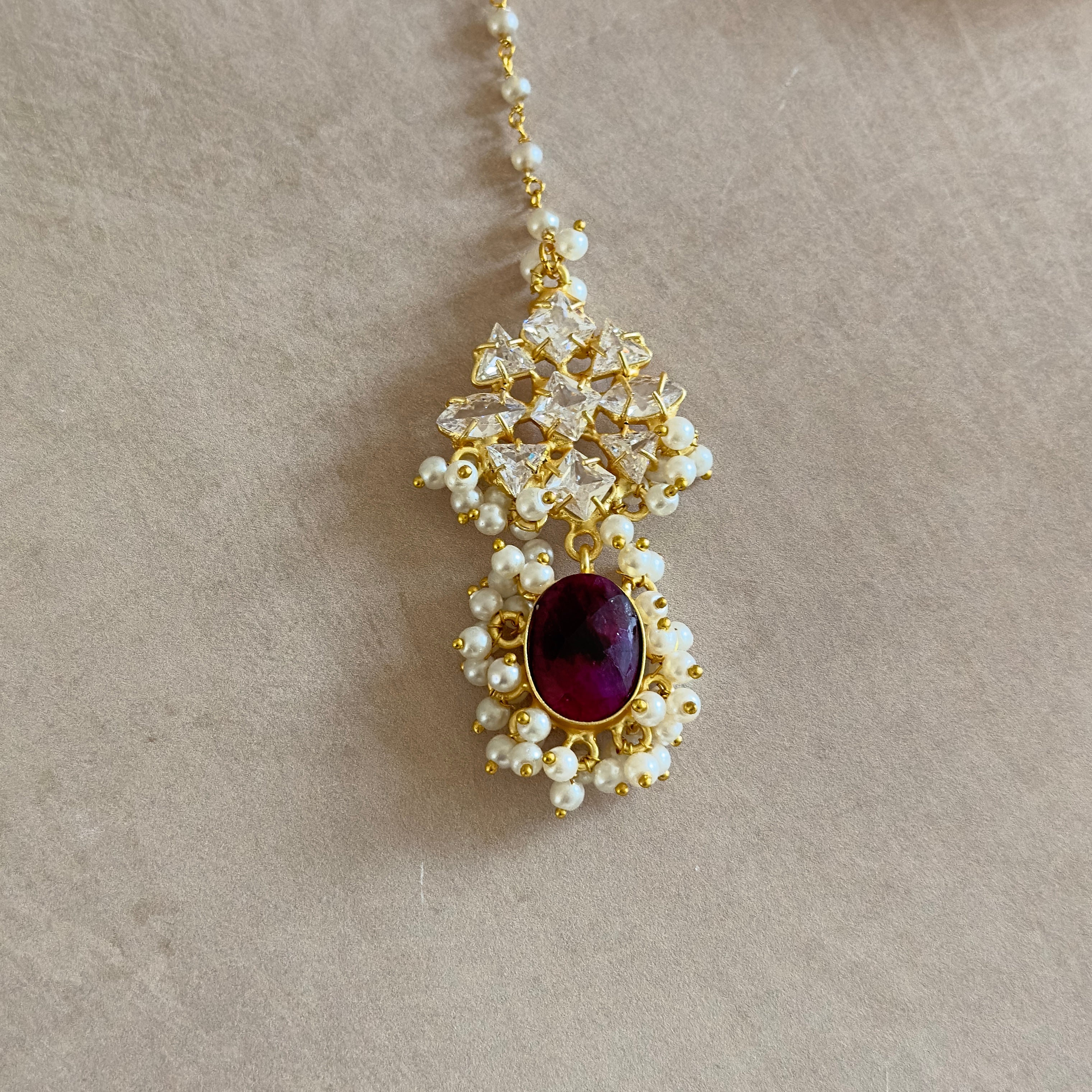 Melina Maroon Crystal Choker Set - Ahseya & Co