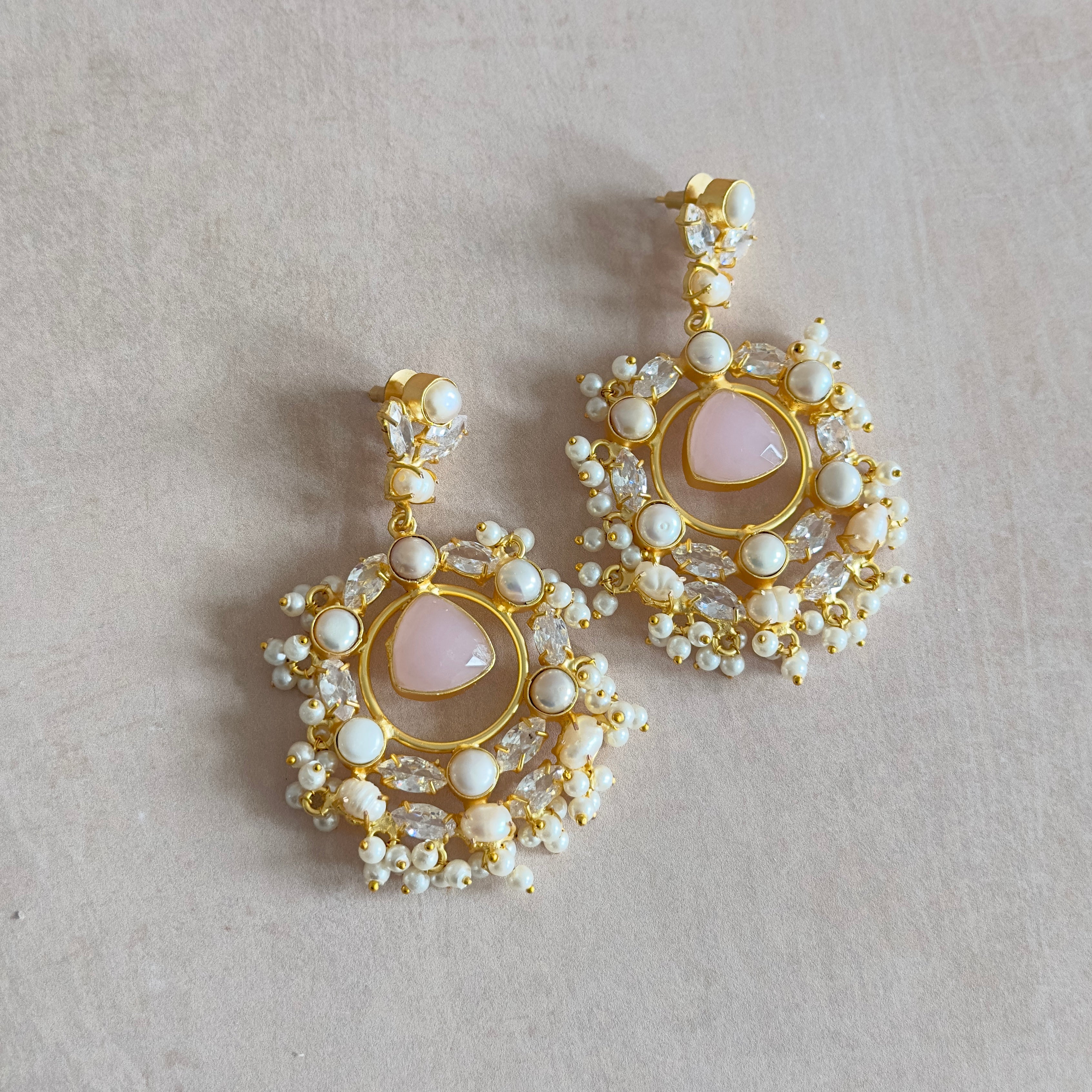 Rayhana Pink Pearl Drop Earrings - Ahseya & Co