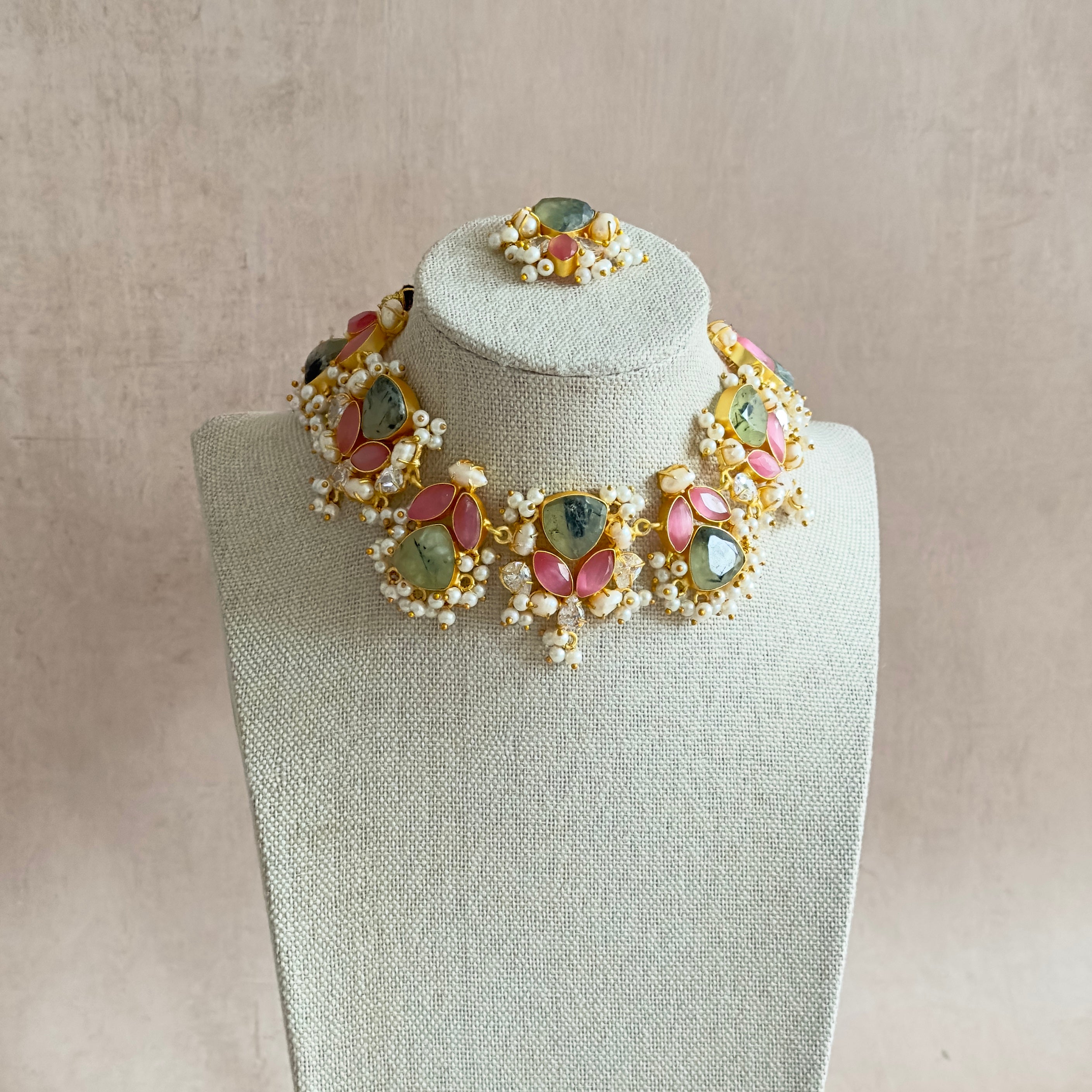 Giselle Pink Olive Choker Set - Ahseya & Co