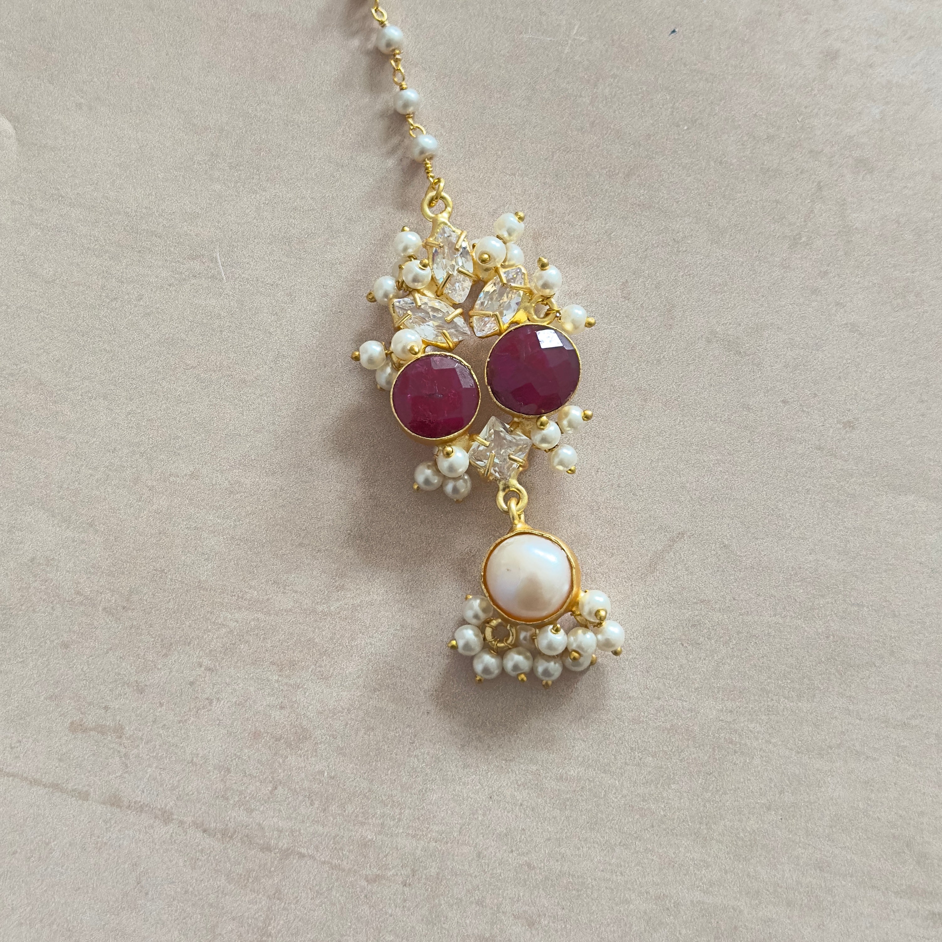 Ranya Maroon Crystal Necklace Set - Ahseya & Co