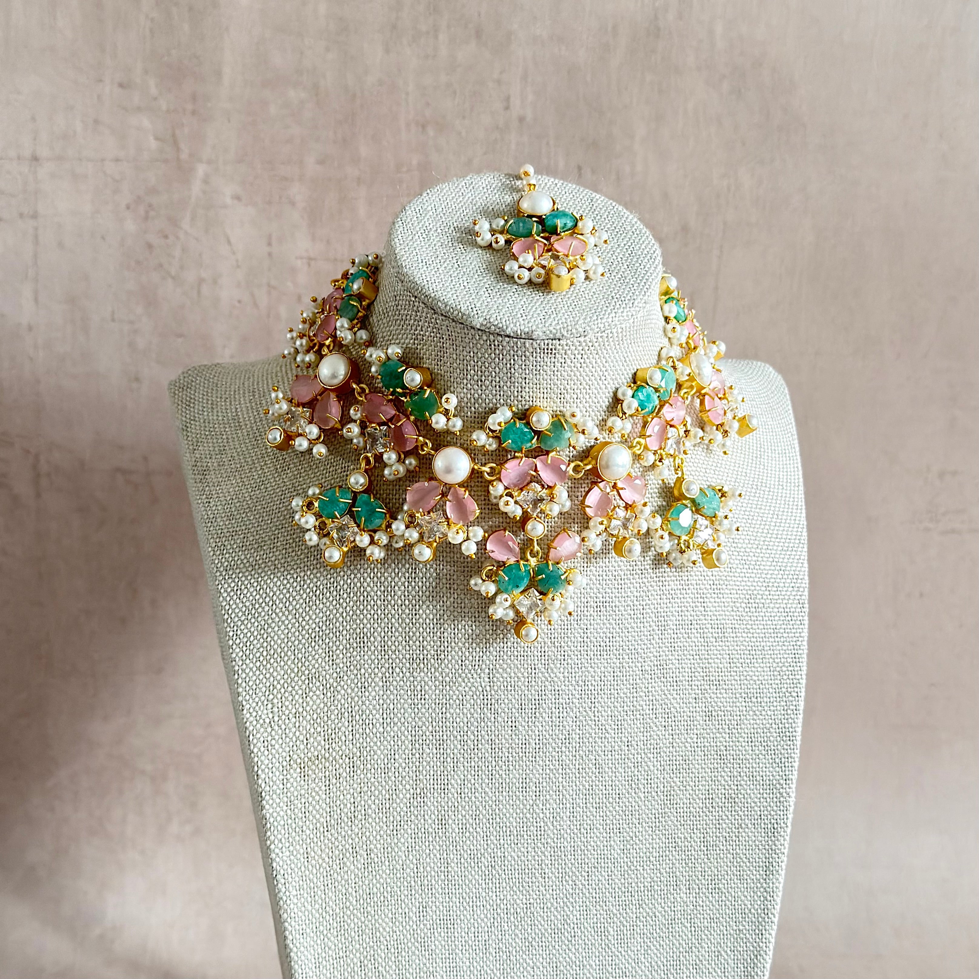 Areeba Pink Jade Choker Set - Ahseya & Co