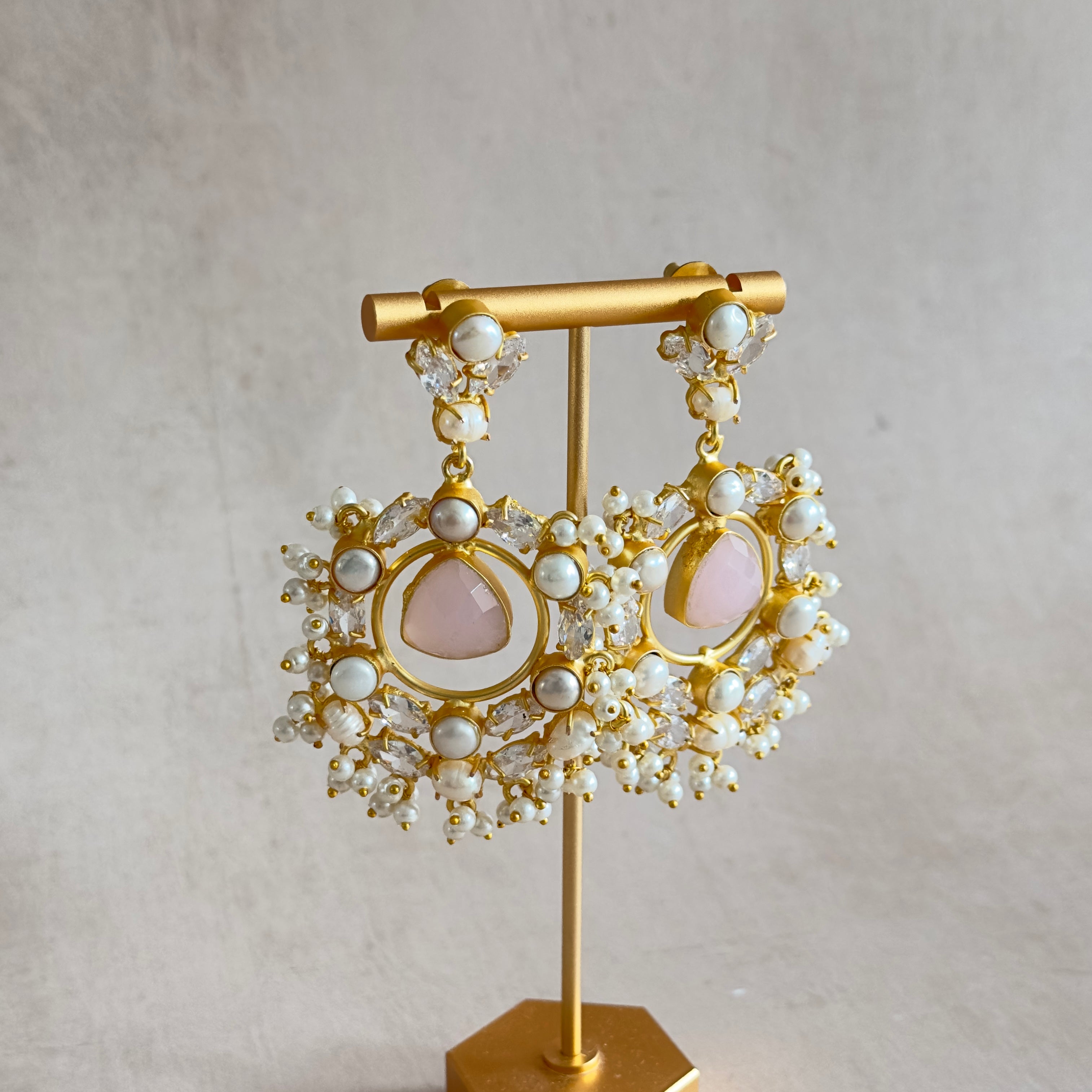 Rayhana Pink Pearl Drop Earrings - Ahseya & Co