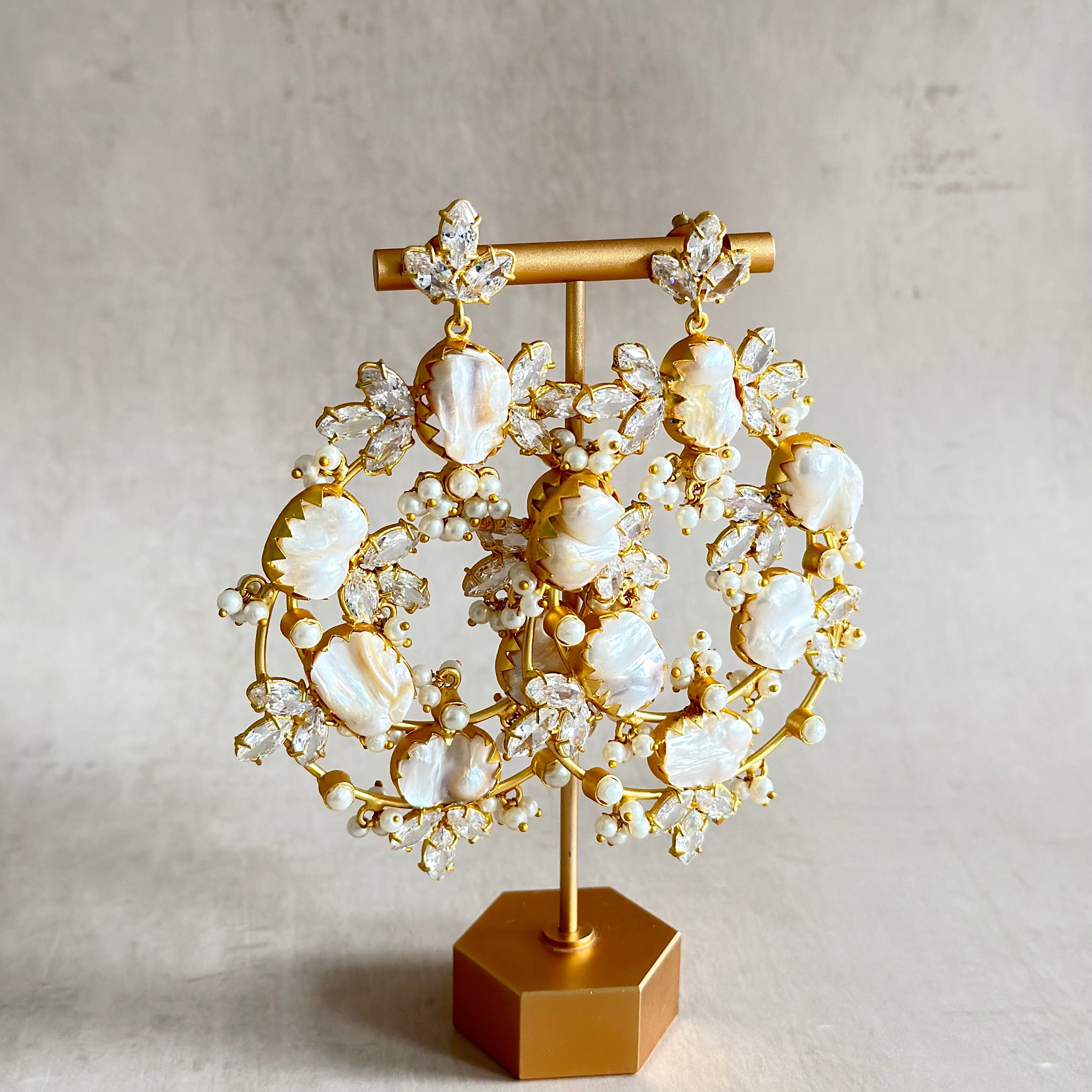 Tareen Pearl Crystal Drop Earrings - Ahseya & Co