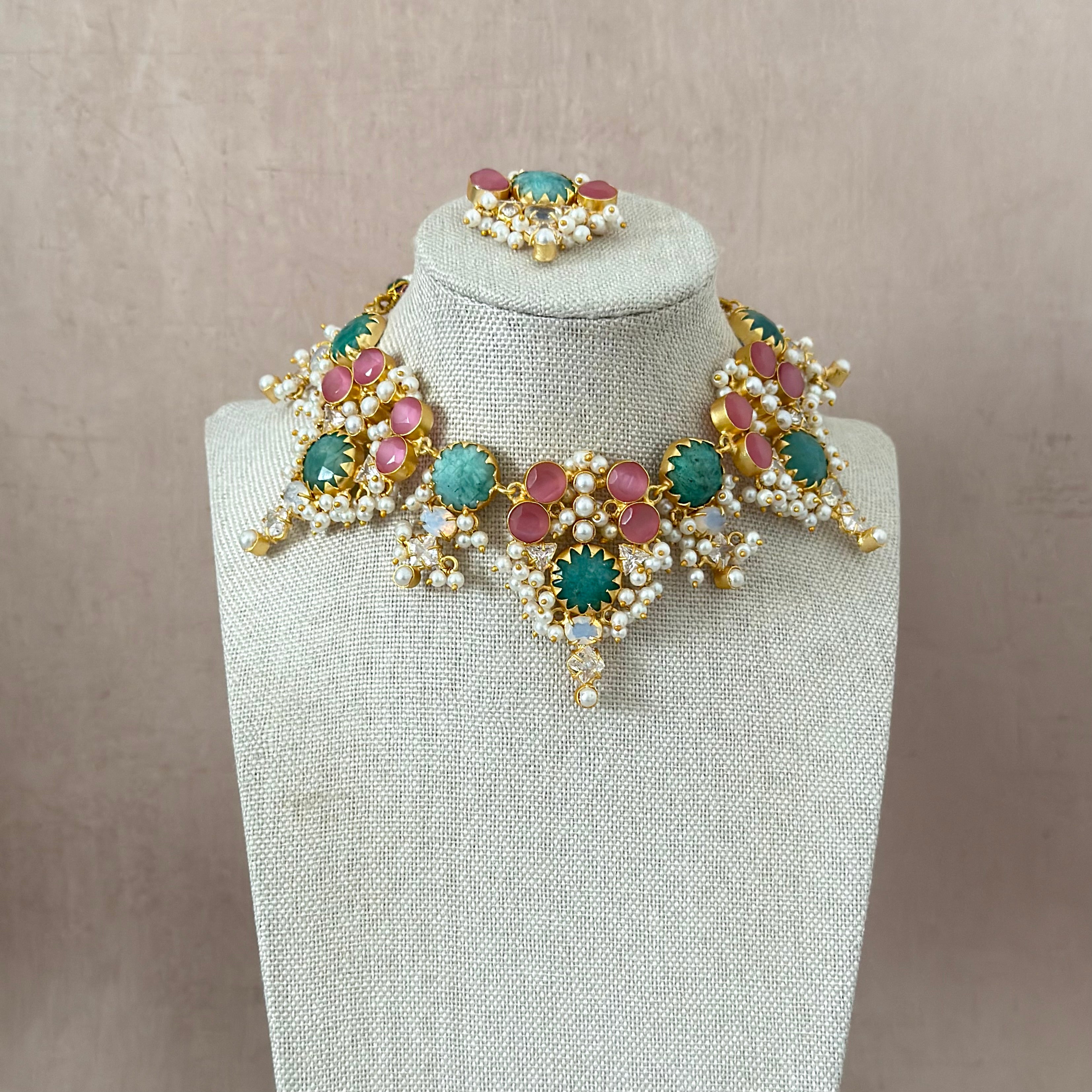 Leona Jade Crystal Necklace Set - Ahseya & Co