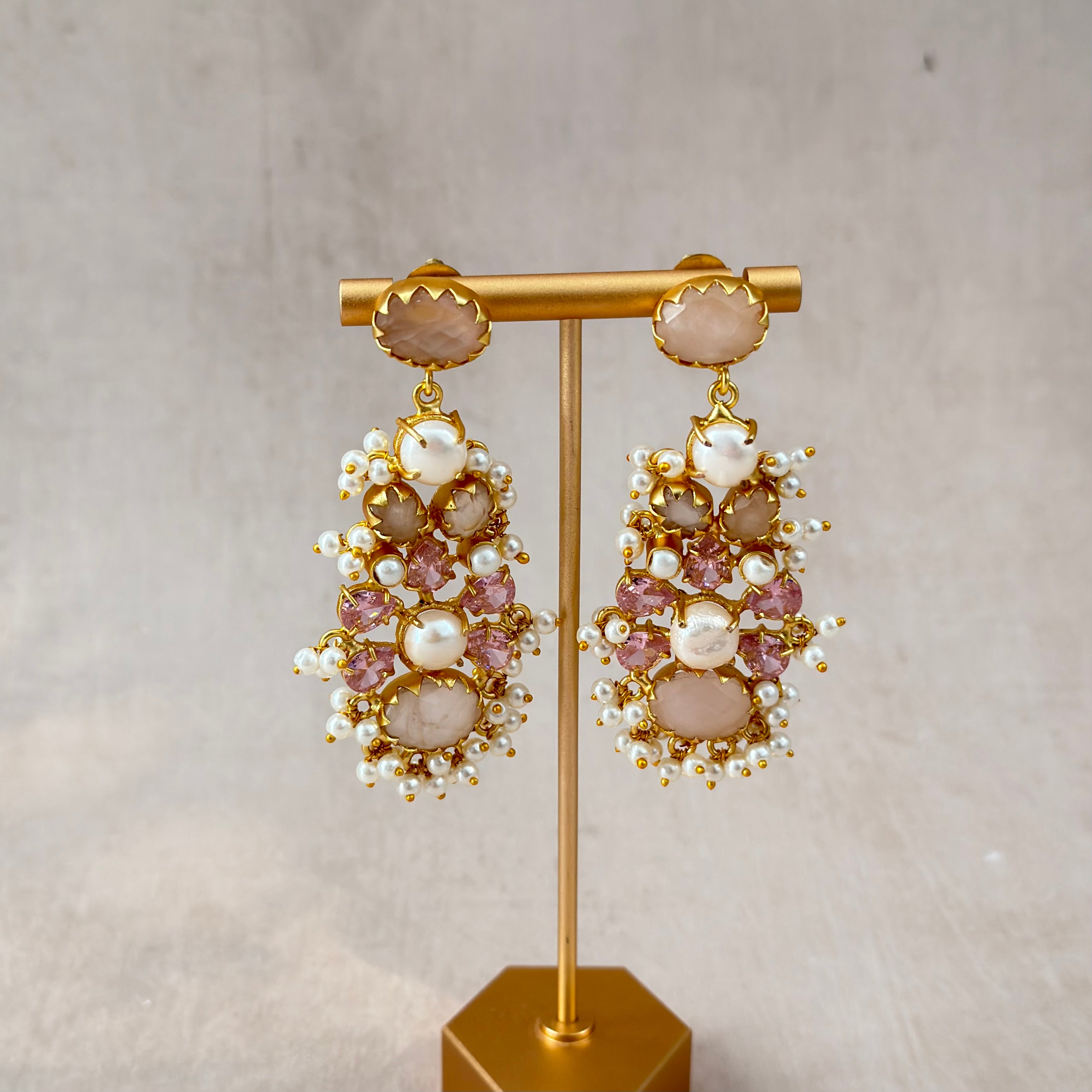 Bisan Rose Pearl Drop Earrings - Ahseya & Co
