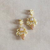 Nourhan Peach Crystal Drop Earrings
