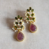 Kenzie Pink Green Crystal Drop Earrings