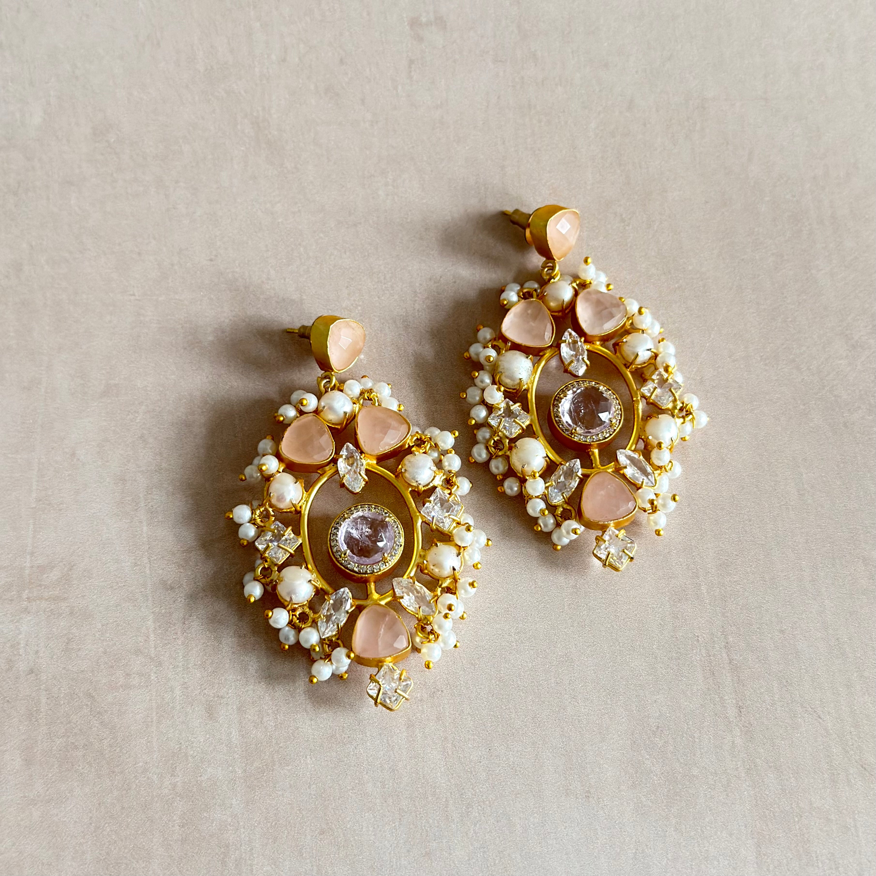Rumiya Pink Crystal Drop Earrings - Ahseya & Co