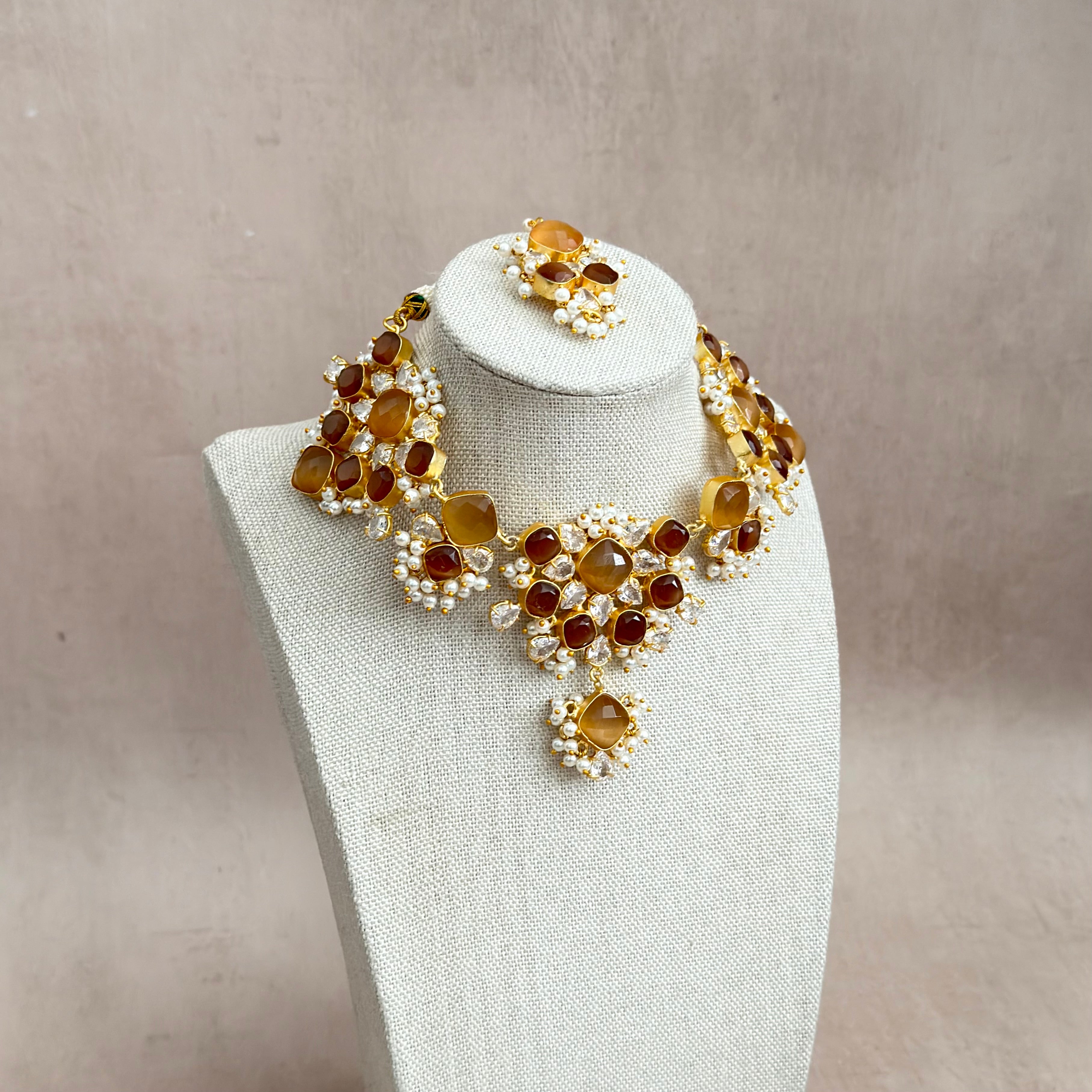 Eve Espresso Crystal Necklace Set - Ahseya & Co