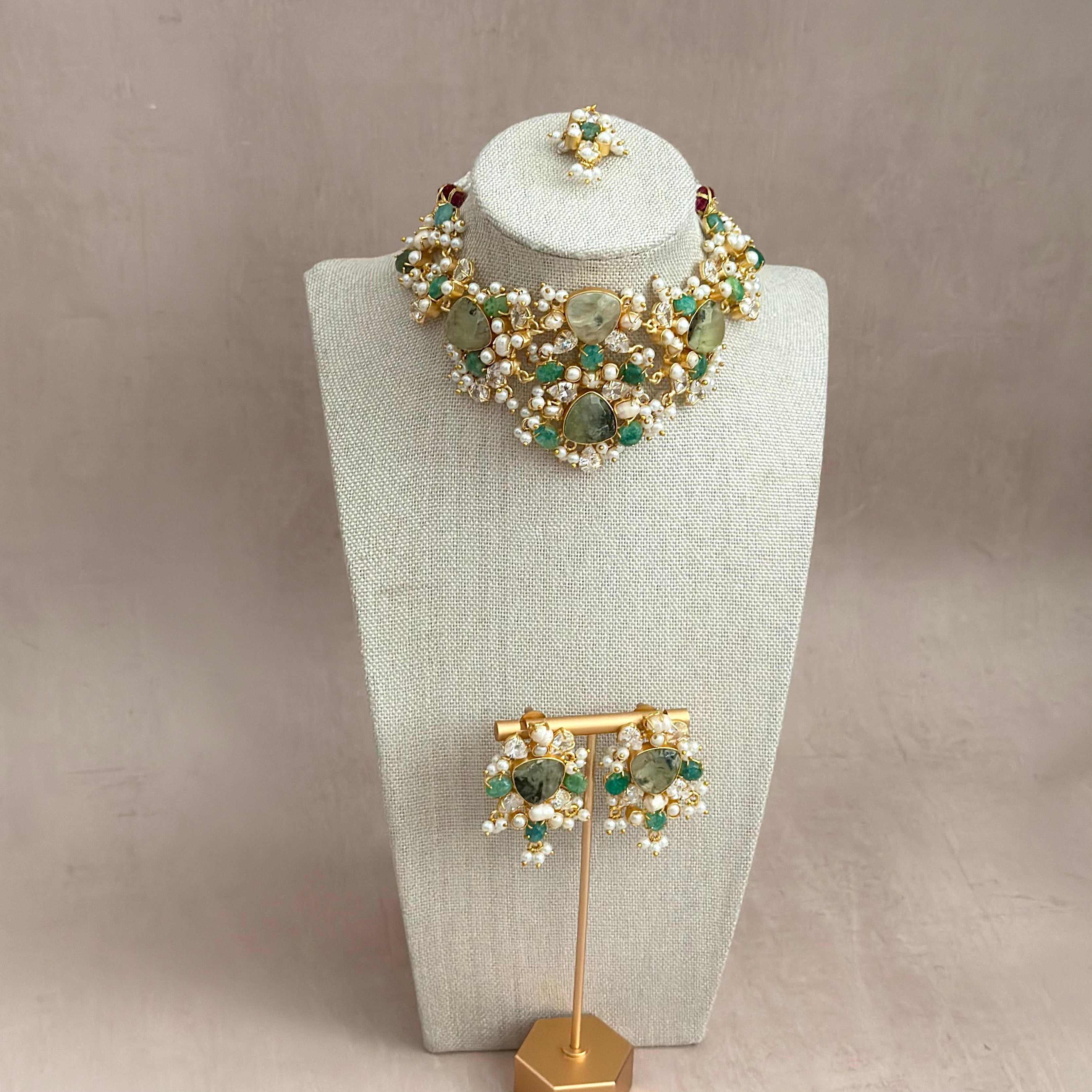 Qamara Green Crystal Choker Set - Ahseya & Co