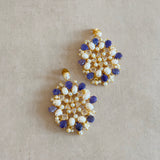 Aqsa Blue Pearl Crystal Drop Earrings