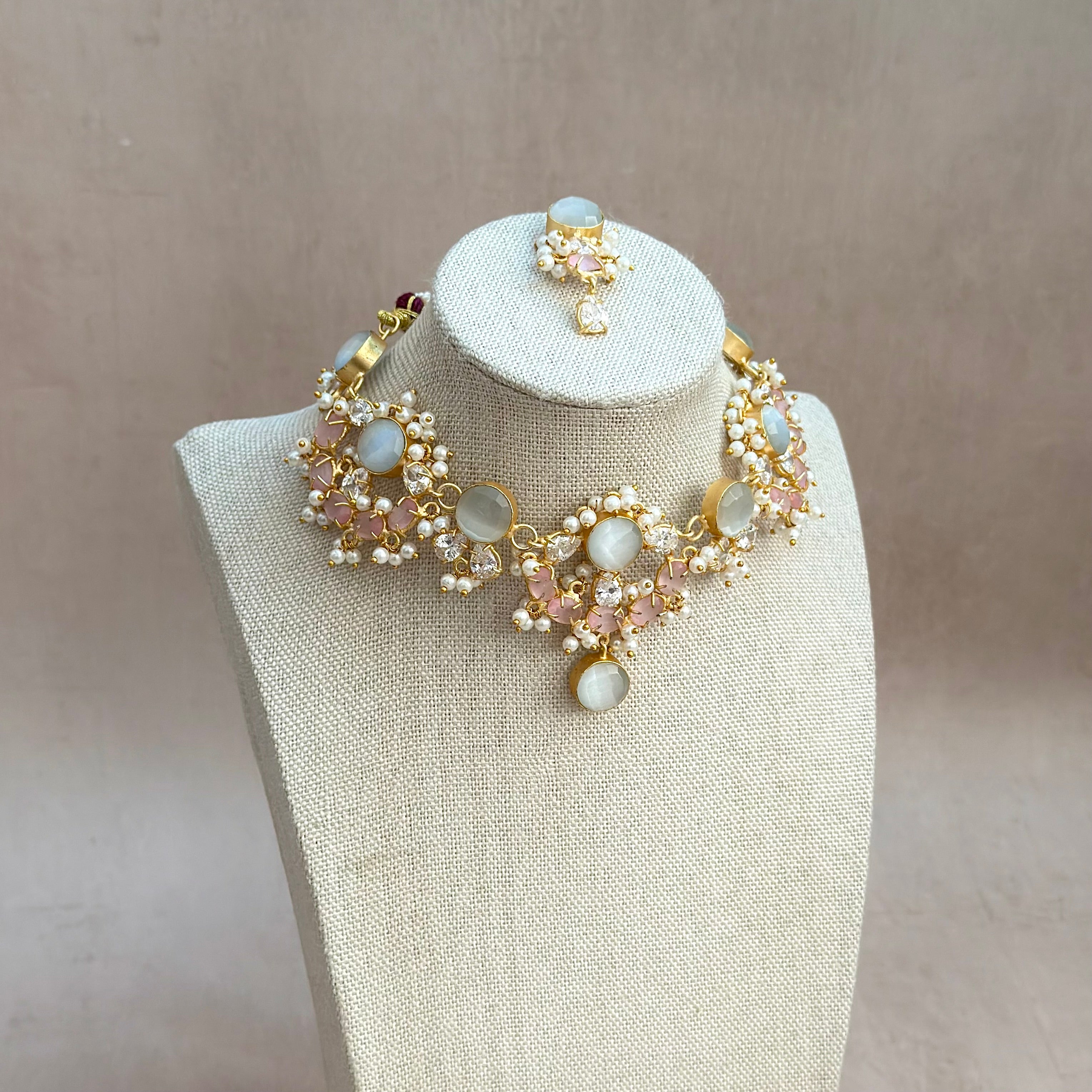 Virelle Grey Pink Choker Set - Ahseya & Co