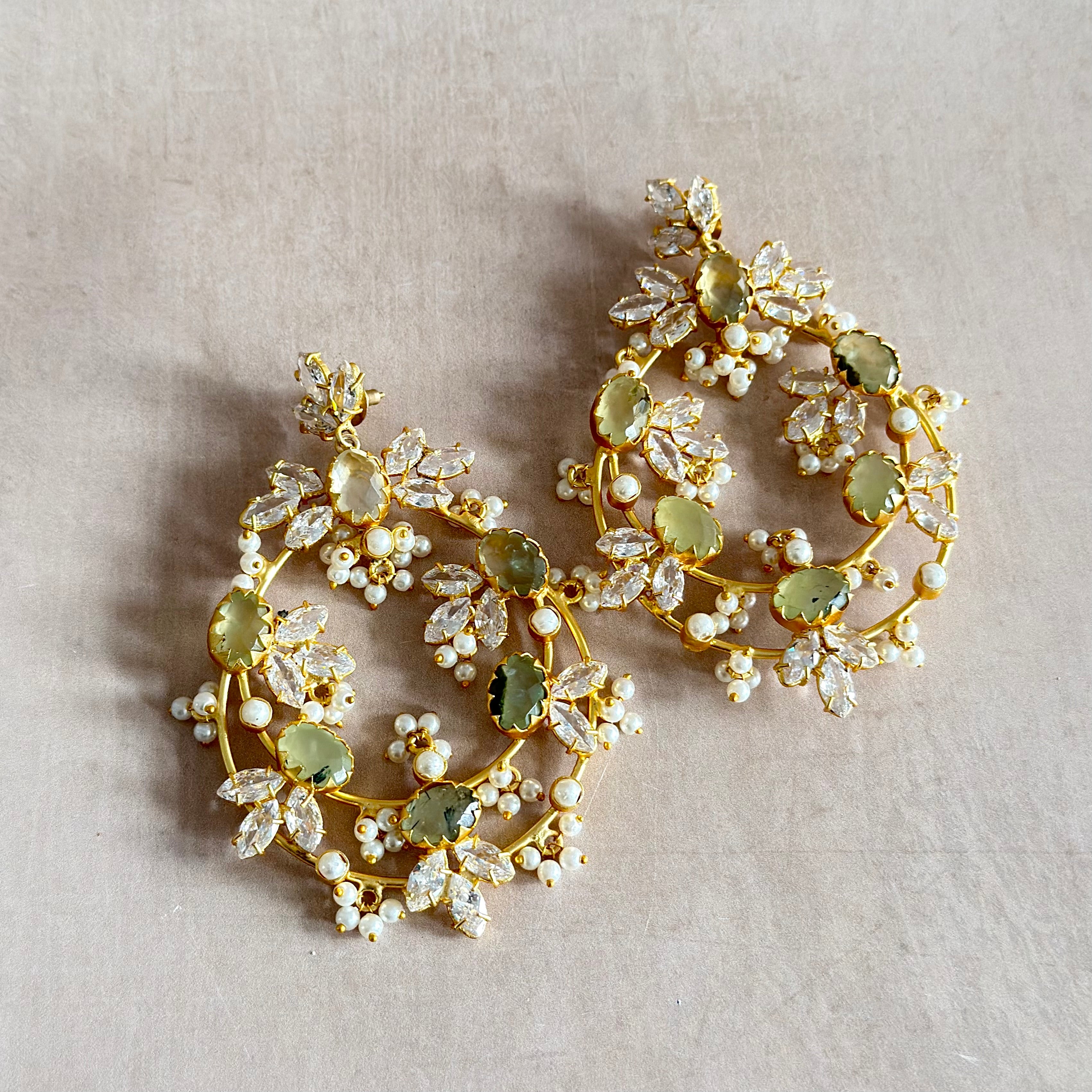 Tareen Olive Crystal Drop Earrings - Ahseya & Co