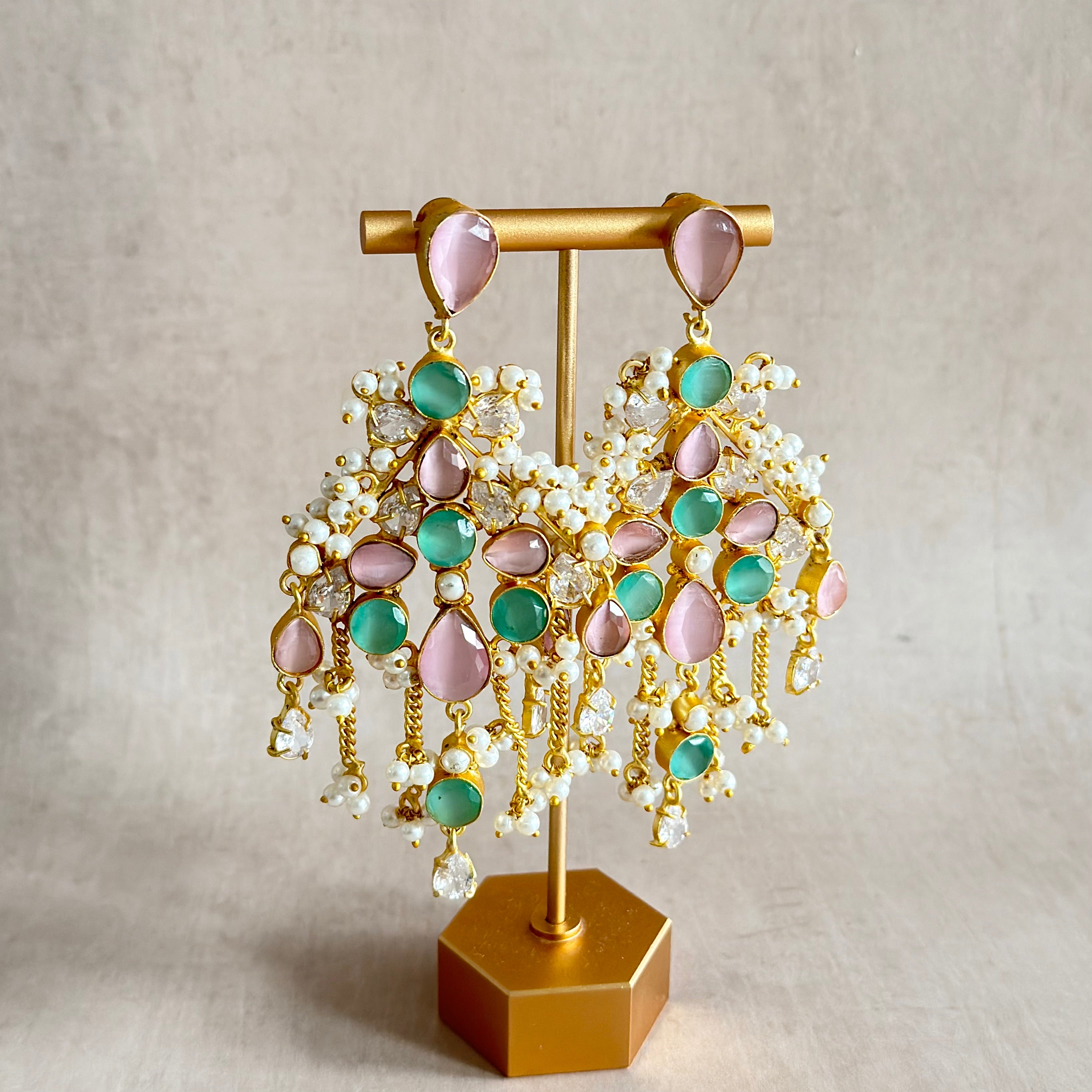 Vada Pink Crystal Drop Earrings - Ahseya & Co