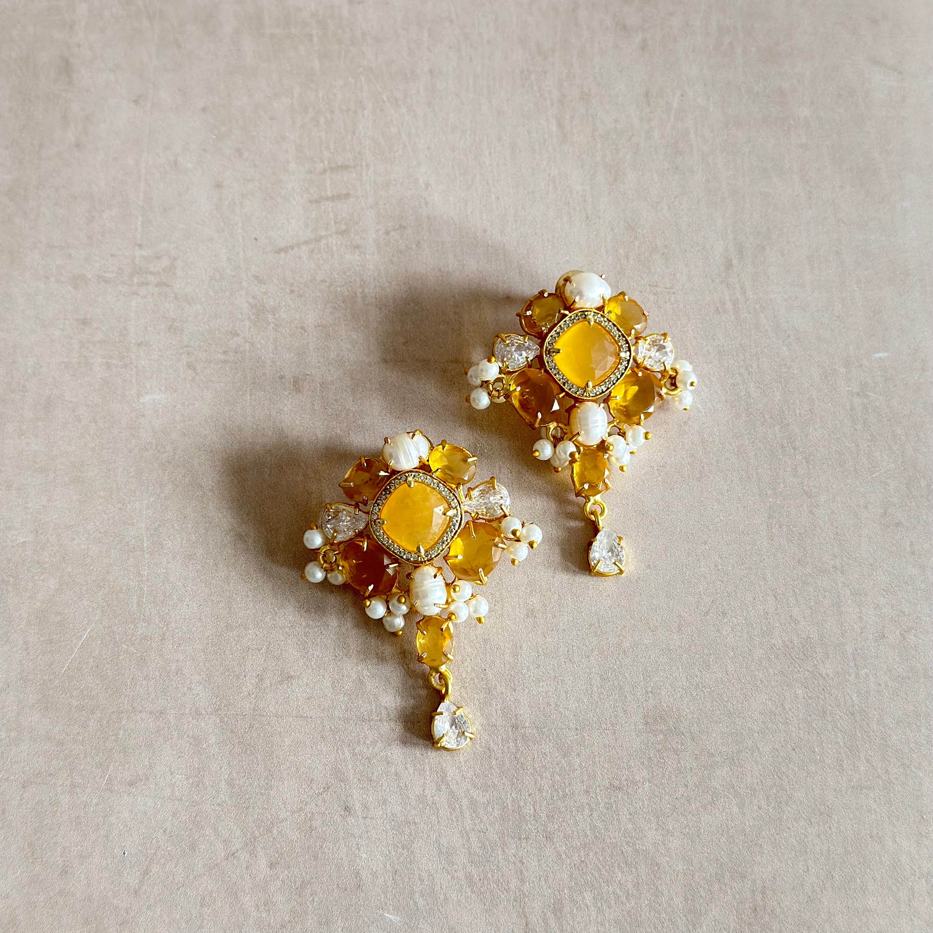 Reina Amber Crystal Drop Earrings - Ahseya & Co