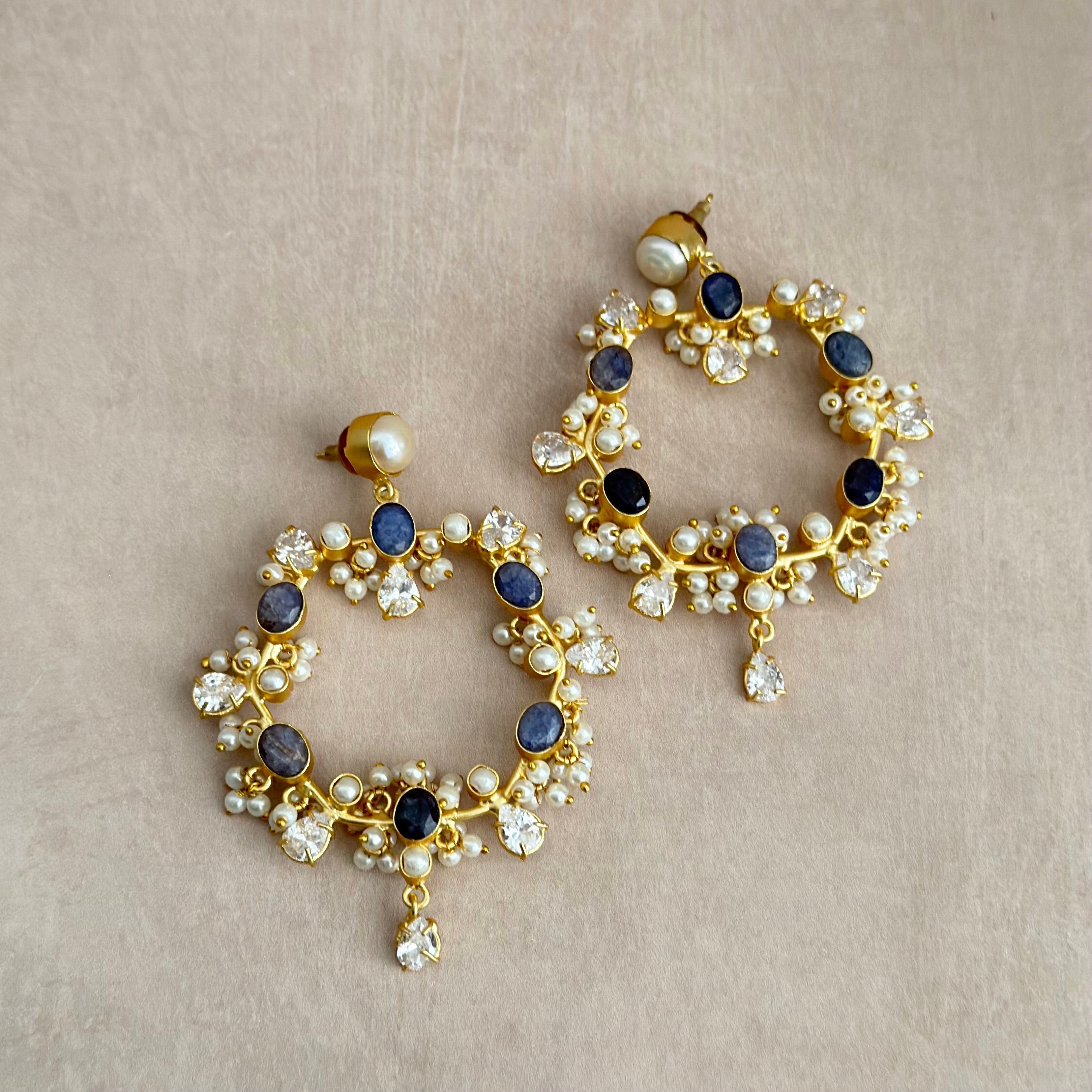 Nurea Blue Crystal Drop Earrings - Ahseya & Co
