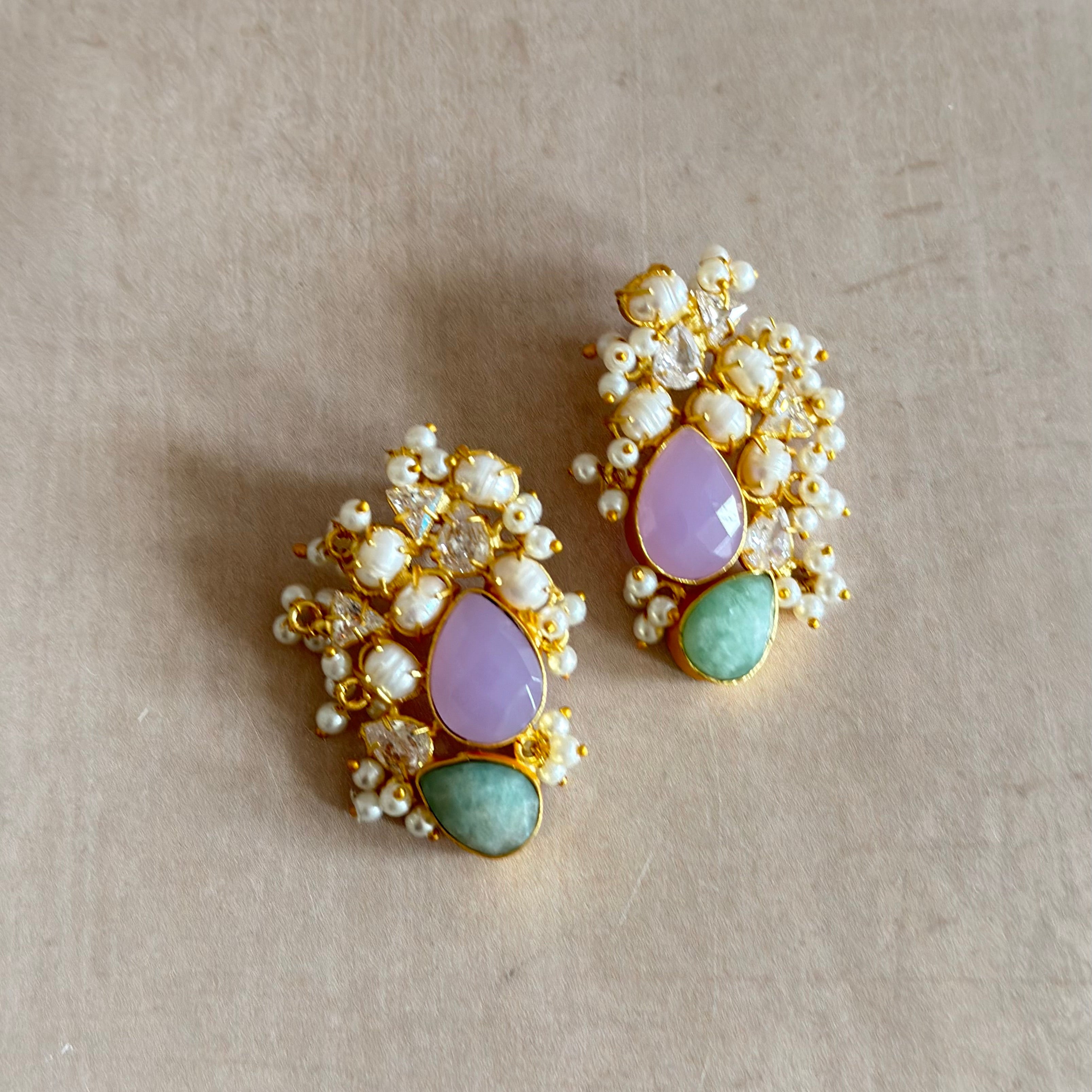Shahira Lilac Pearl Crystal Stud Earrings - Ahseya & Co