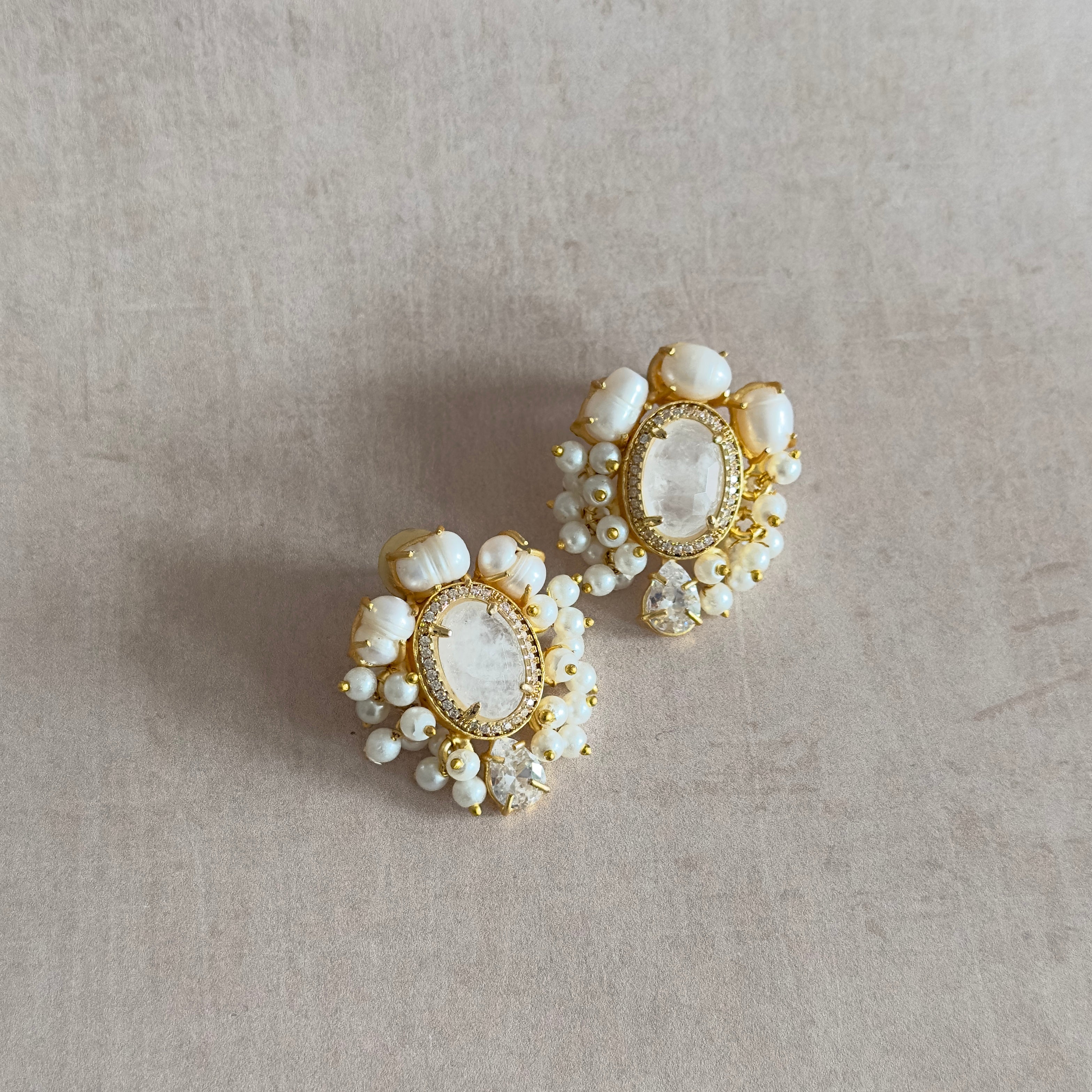 Kairen White Pearl Stud Earrings - Ahseya & Co