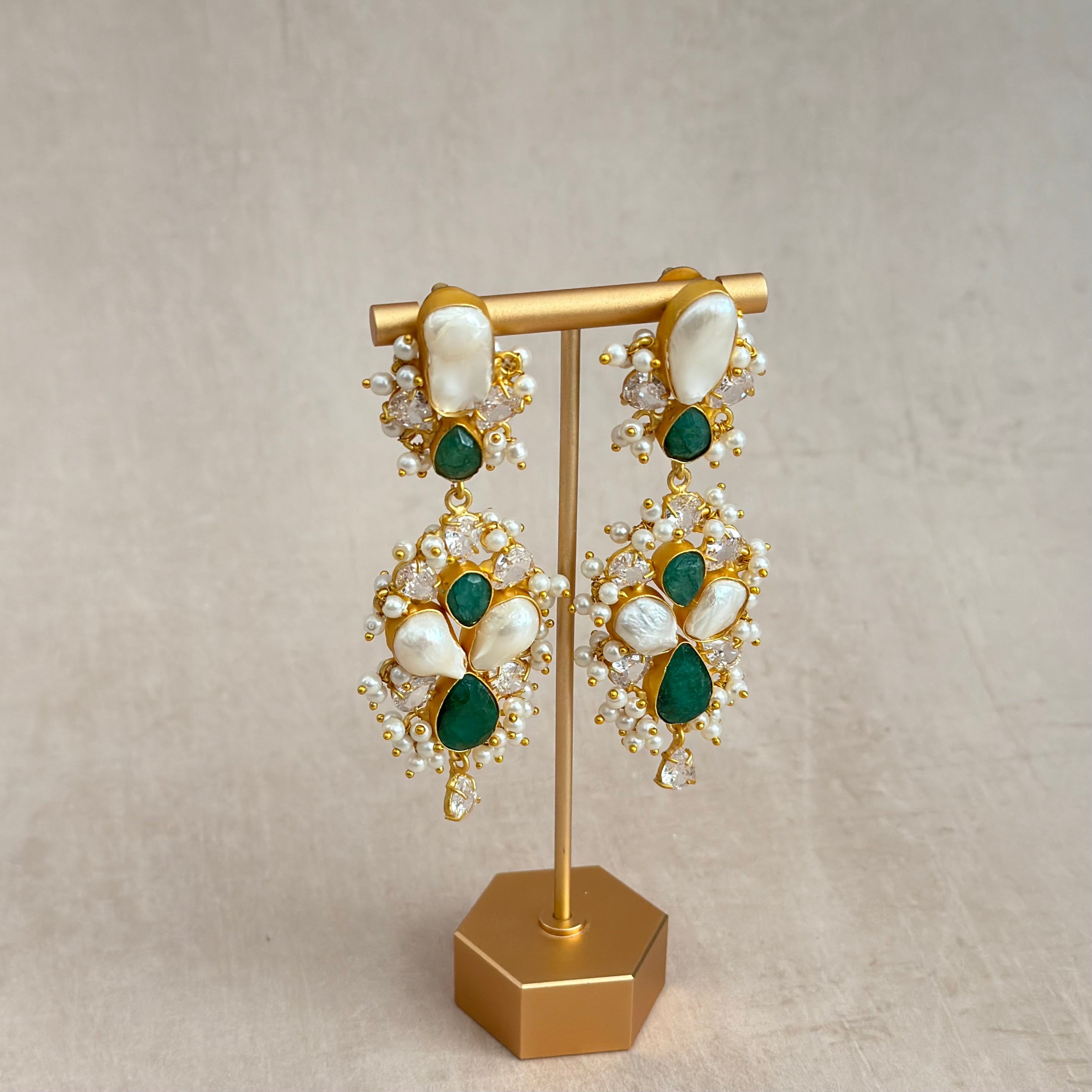 Lottie Green Pearl Drop Earrings - Ahseya & Co
