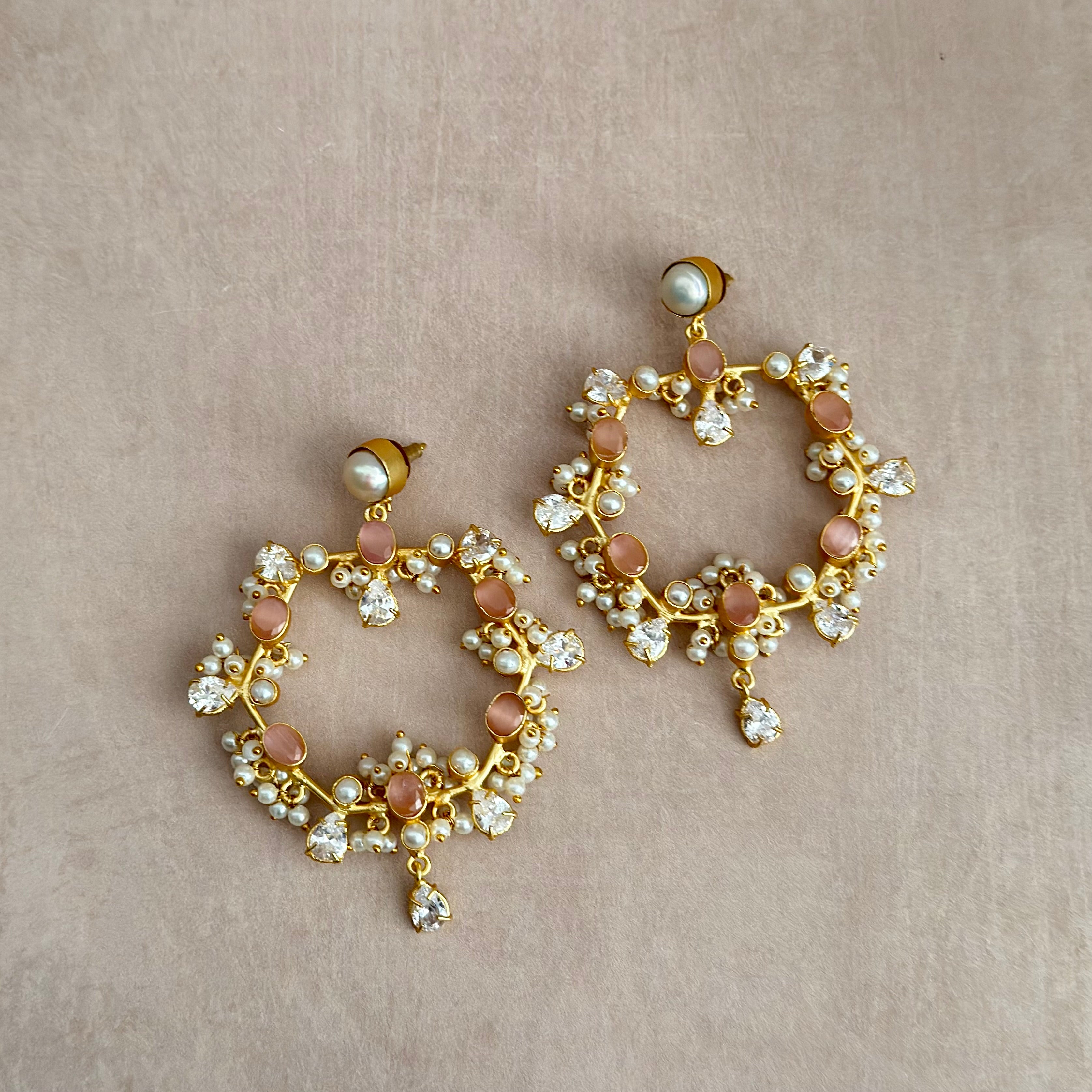 Nurea Peach Crystal Drop Earrings - Ahseya & Co