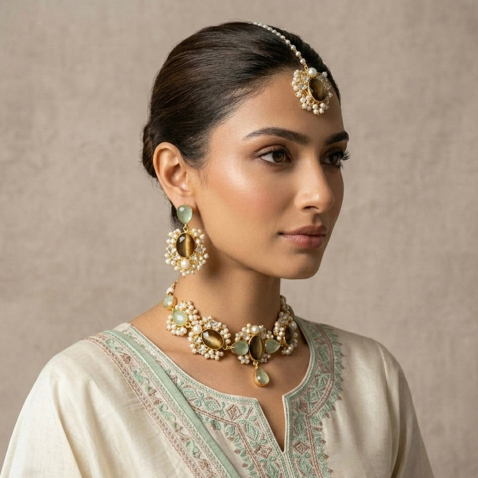 Elina Espresso Crystal Necklace Set - Ahseya & Co