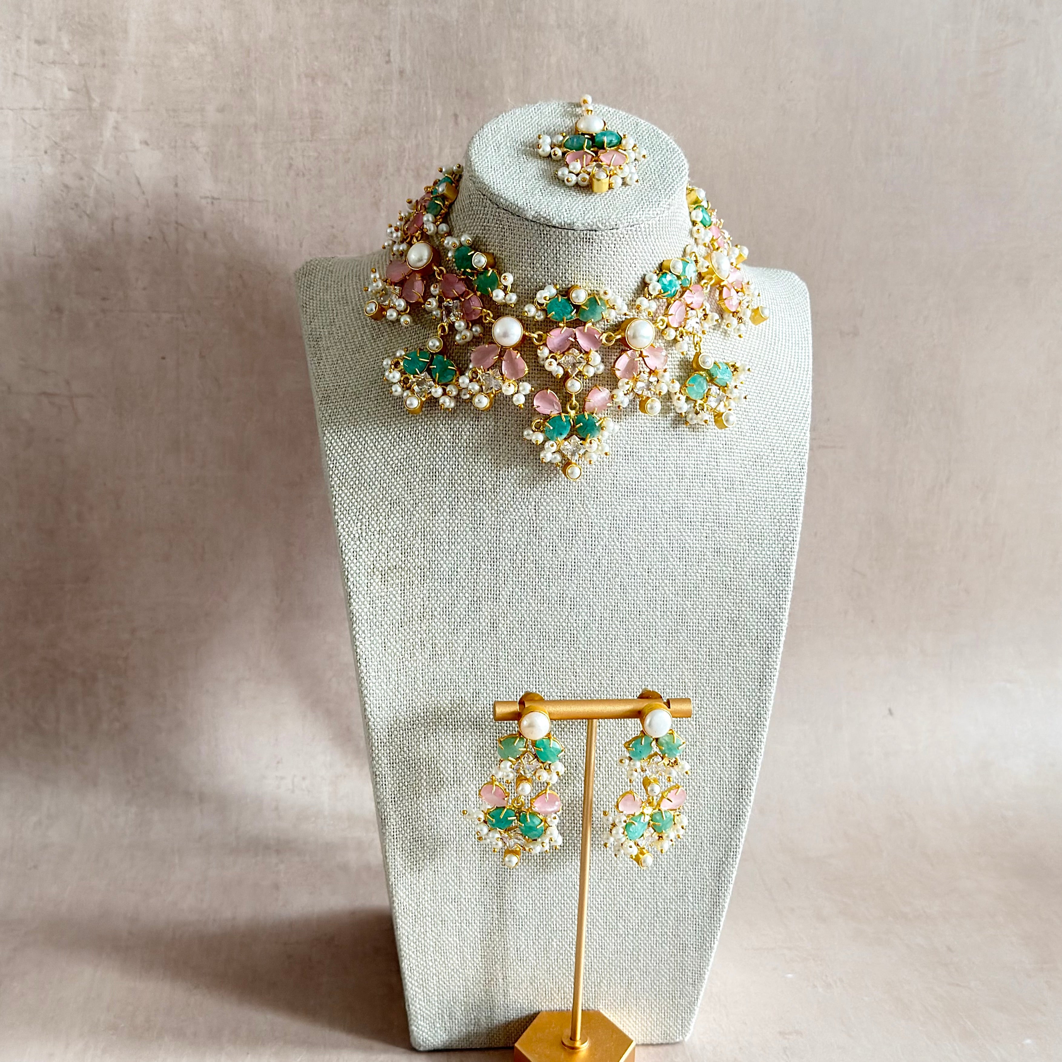 Areeba Pink Jade Choker Set - Ahseya & Co